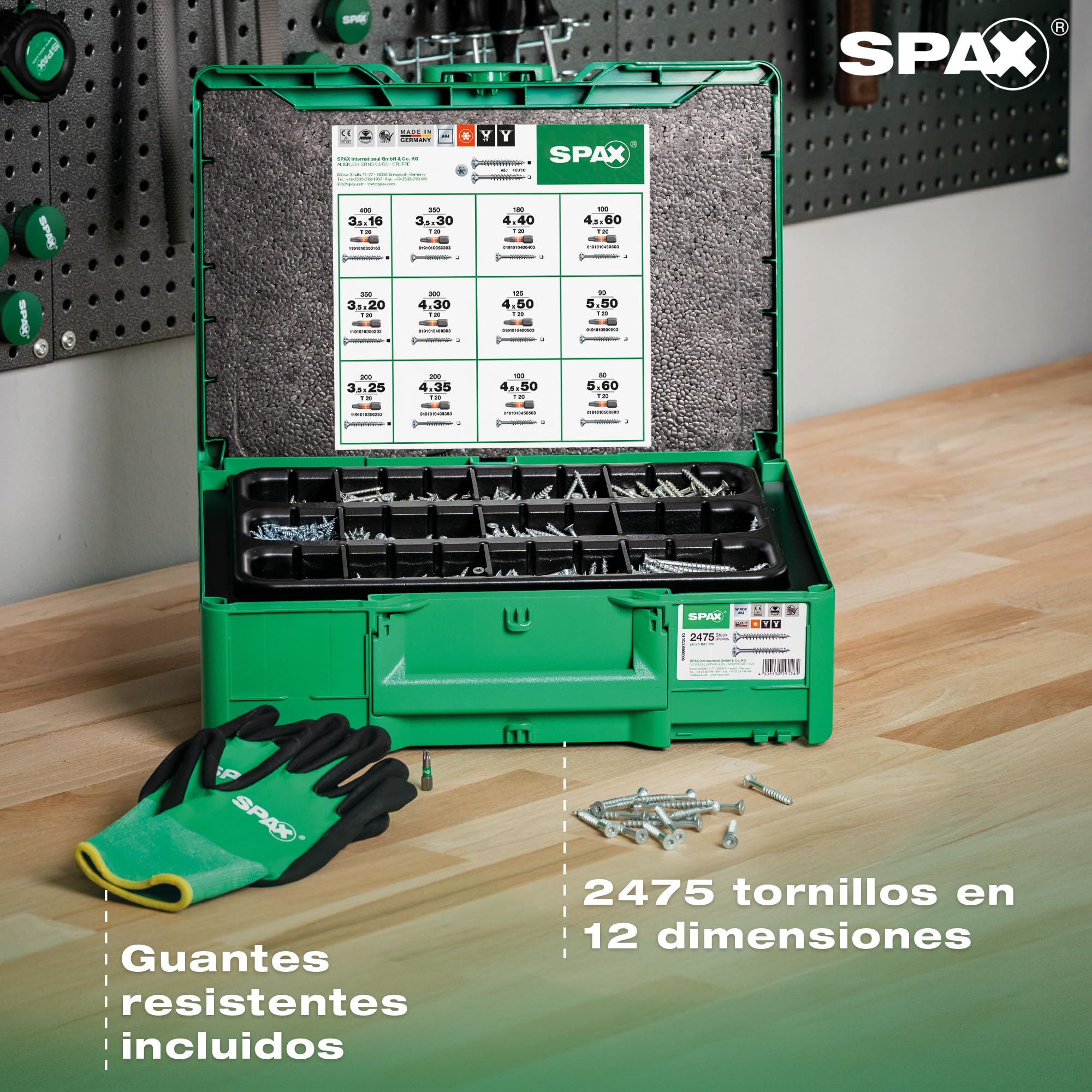 SPAX Maletín de montaje Systainer³ T-Loc - Juego de tornillos con 2.475 tornillos SPAX en 12 medidas, incl. 5 puntas T20 y guantes de trabajo, para artesanos y bricolaje – 8000000294624