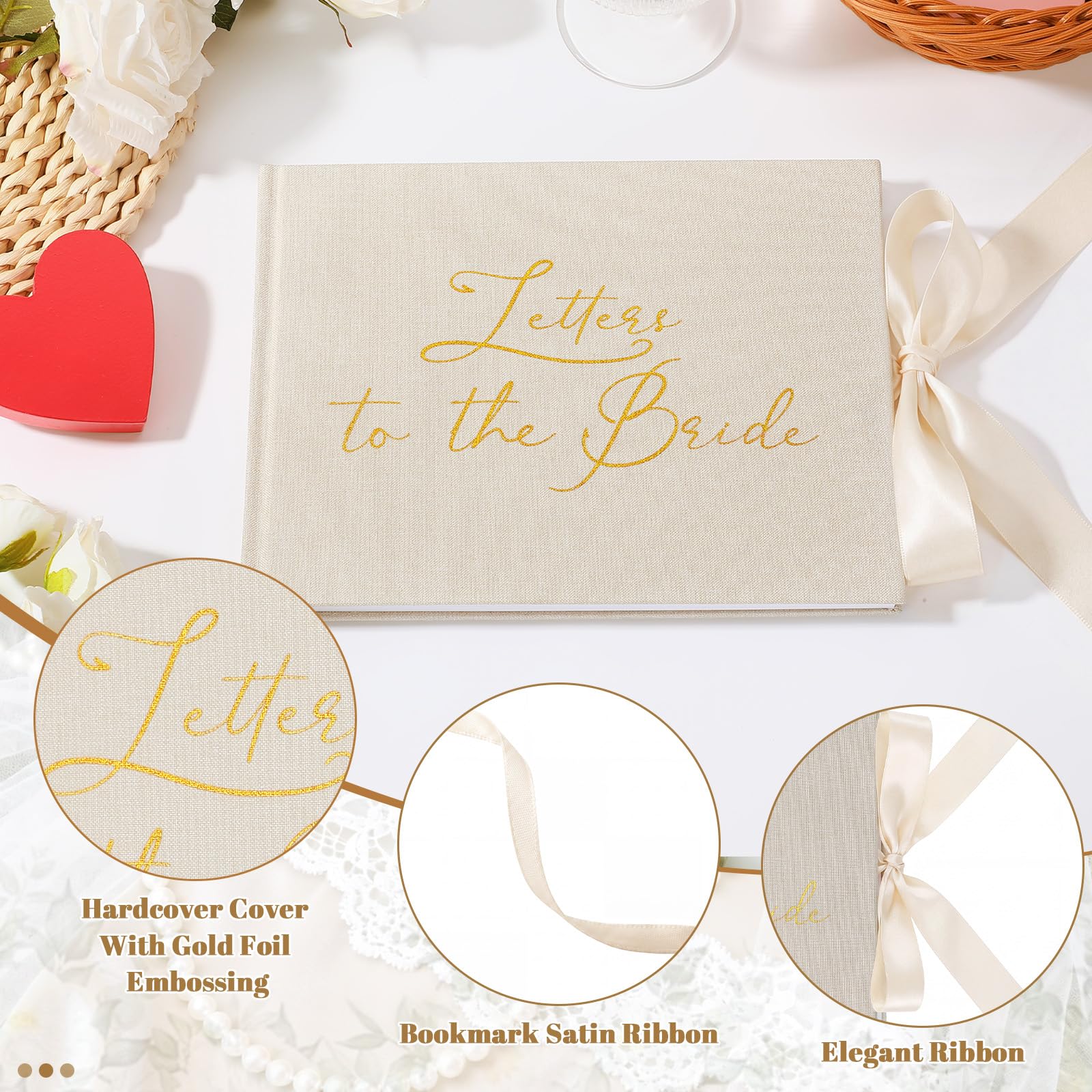 Libro de invitados de boda de 21.6 x 17.8 cm, cartas para la novia, álbum de recortes, libro de recuerdos de boda, álbum de recortes DIY de papel en blanco, álbum de fotos, libro de firmas de
