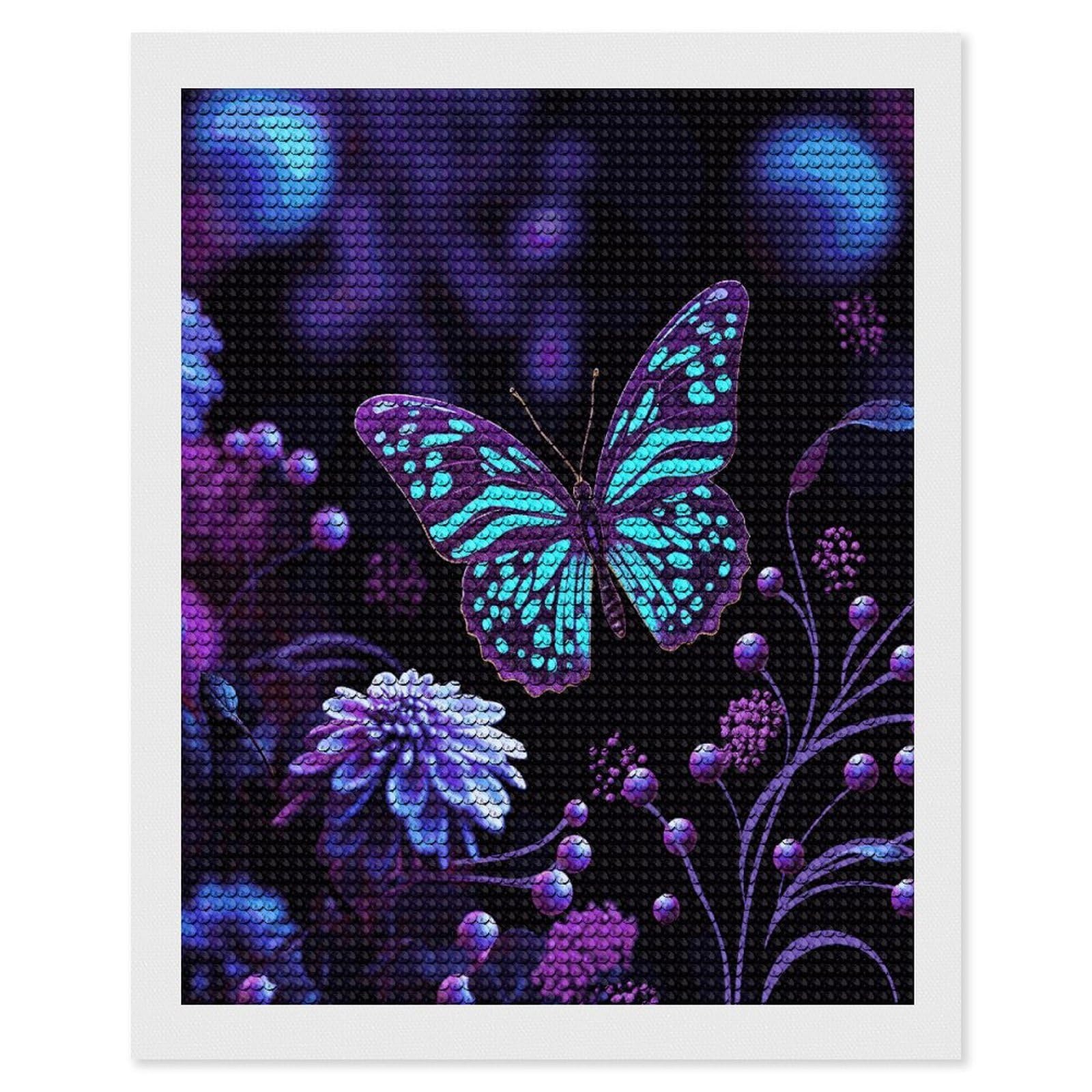 LDGSUPH Purple Butterfly and Flowers Diamond Painting Kits for Adults Paint with Diamond Pictures Art DIY Full Drill Diamond Dots Painting Personalized Diamond Photo for Home Wall Decor Gift 16"x20"