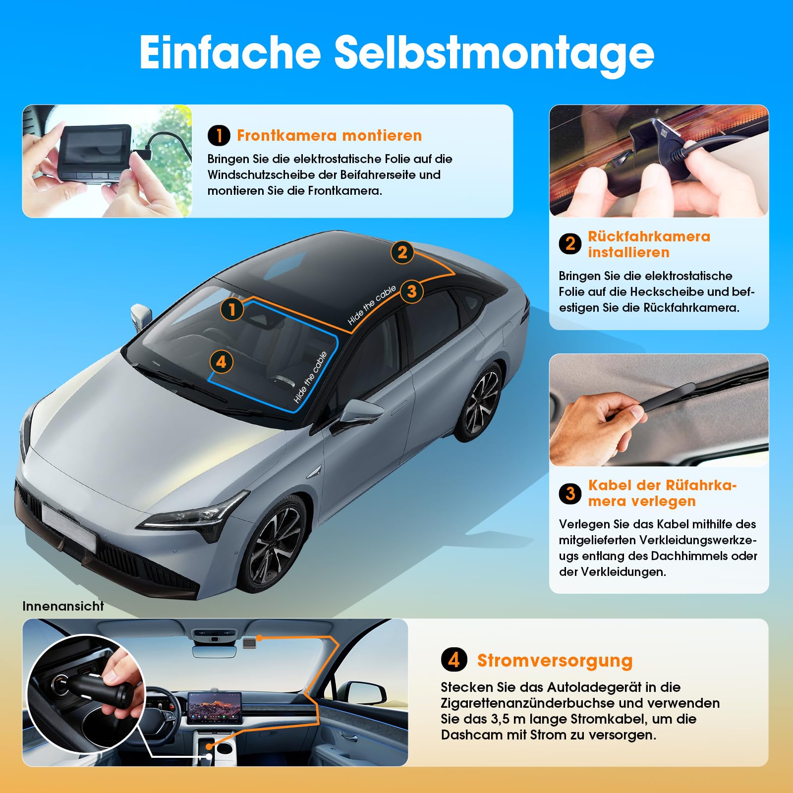 DDPAI Z60 Dashcam Auto Vorne Hinten 4K+1080P, Integriertem 32GB eMMC/4G LTE