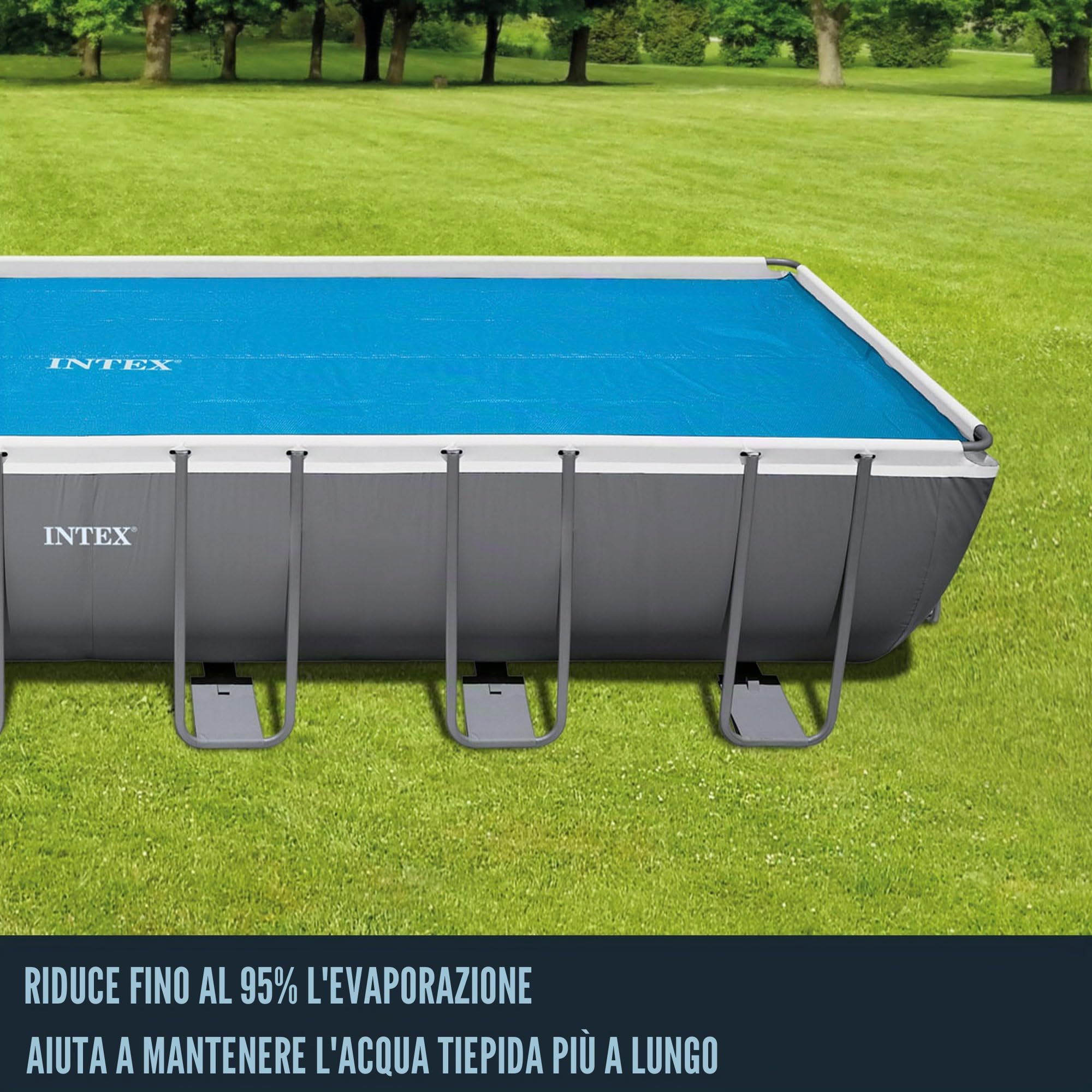 Intex 28017 - Telo Termico per Piscina Rettangolare, Polietilene, Blu, 732x366 cm