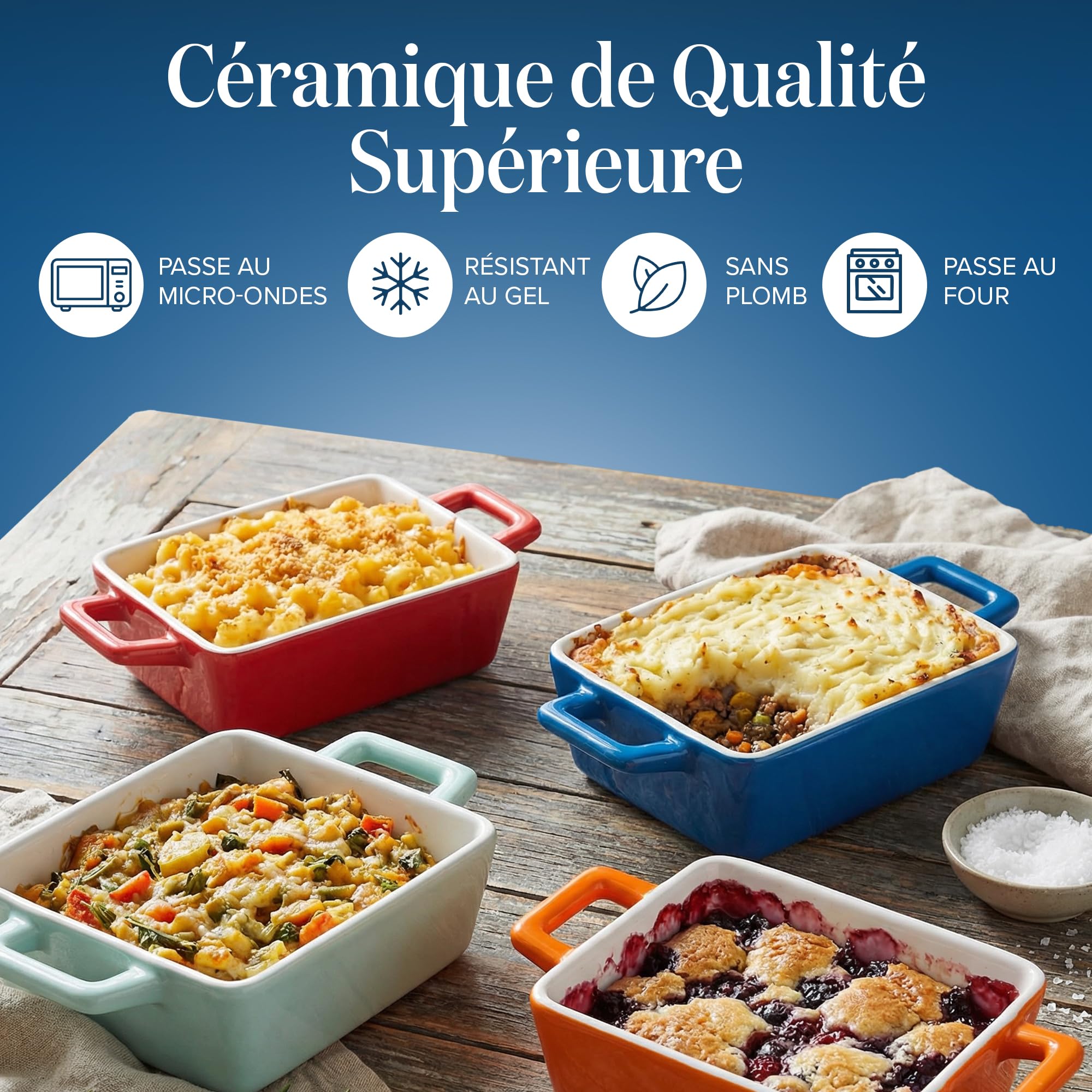 Joeji’s Kitchen Lot de 4 Plat à Gratin Individuel en Céramique – Petit Plat Four Durable pour Lasagnes, Hachis & Crumbles – Mini Cocotte Individuelle Rectangulaire (325 ml)