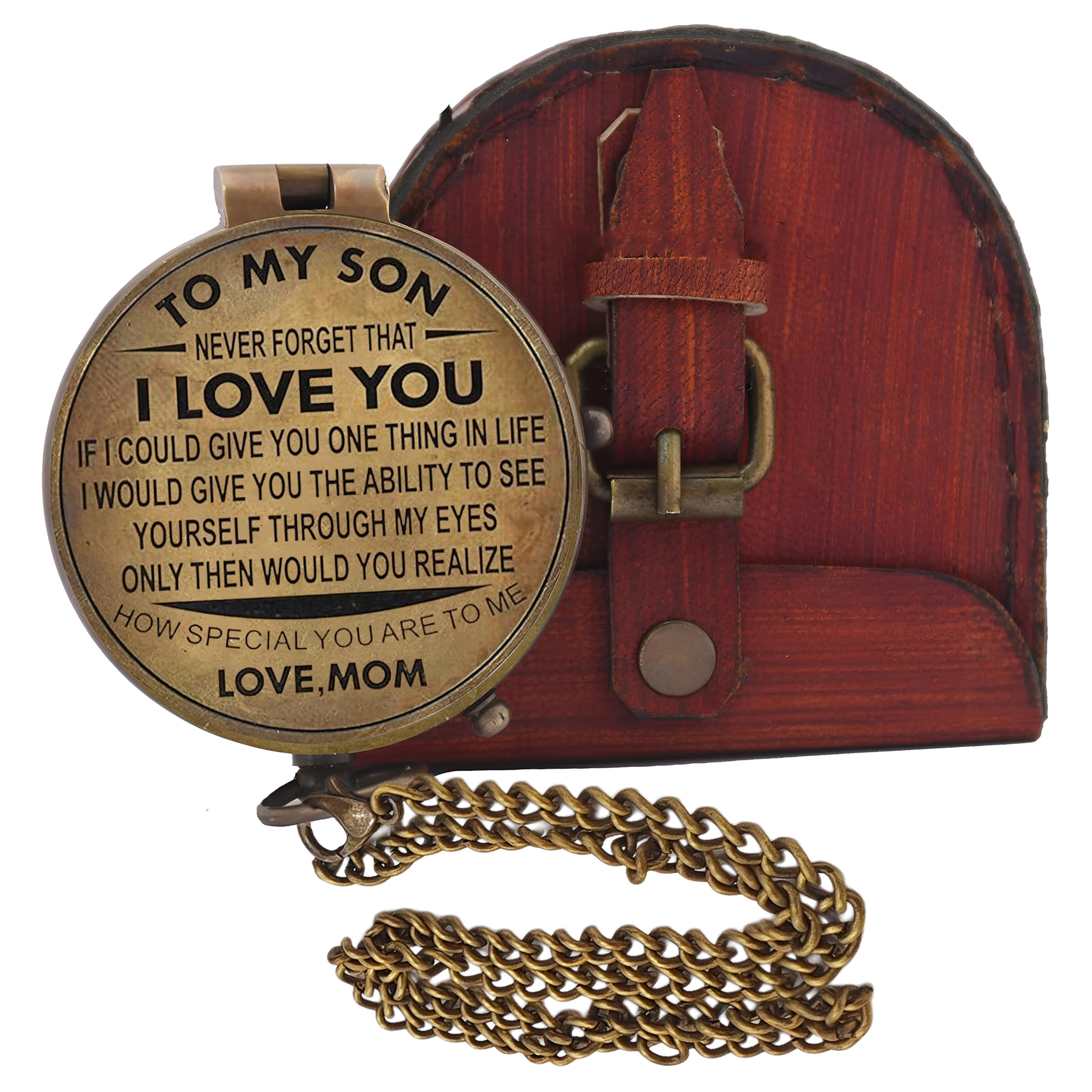 Son Gifts Mom and Dad, My Son - Brújula personalizada de cuero de latón náutico, brújula antigua de bolsillo, regalos de cumpleaños para hijo adulto de mamá y papá, regalos de graduación