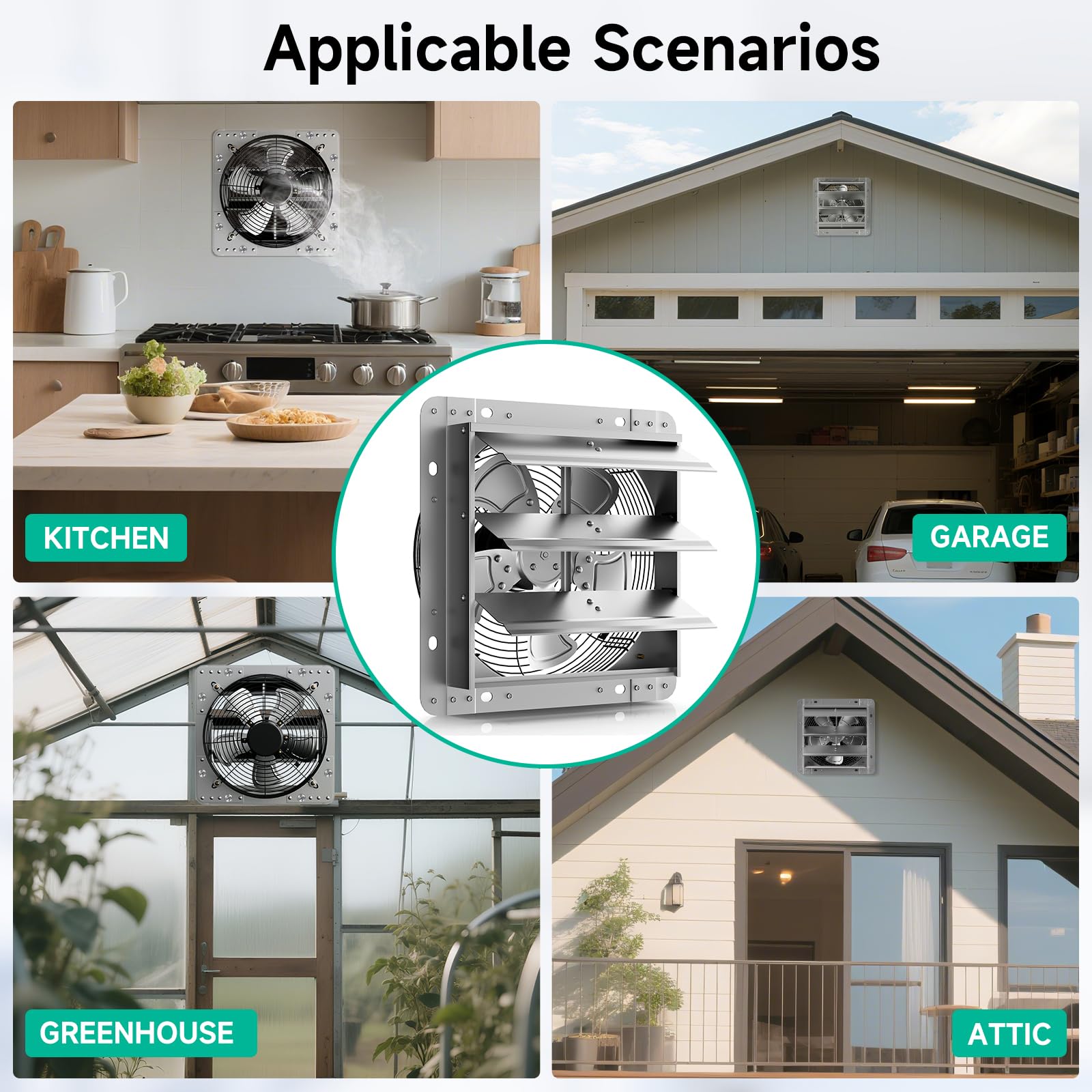 Ventilador de escape montado en la pared de 12 pulgadas, obturador automático con controlador de velocidad variable, 1430/1946CFM, ventilador de ático montado en la pared de 1400RPM para 7