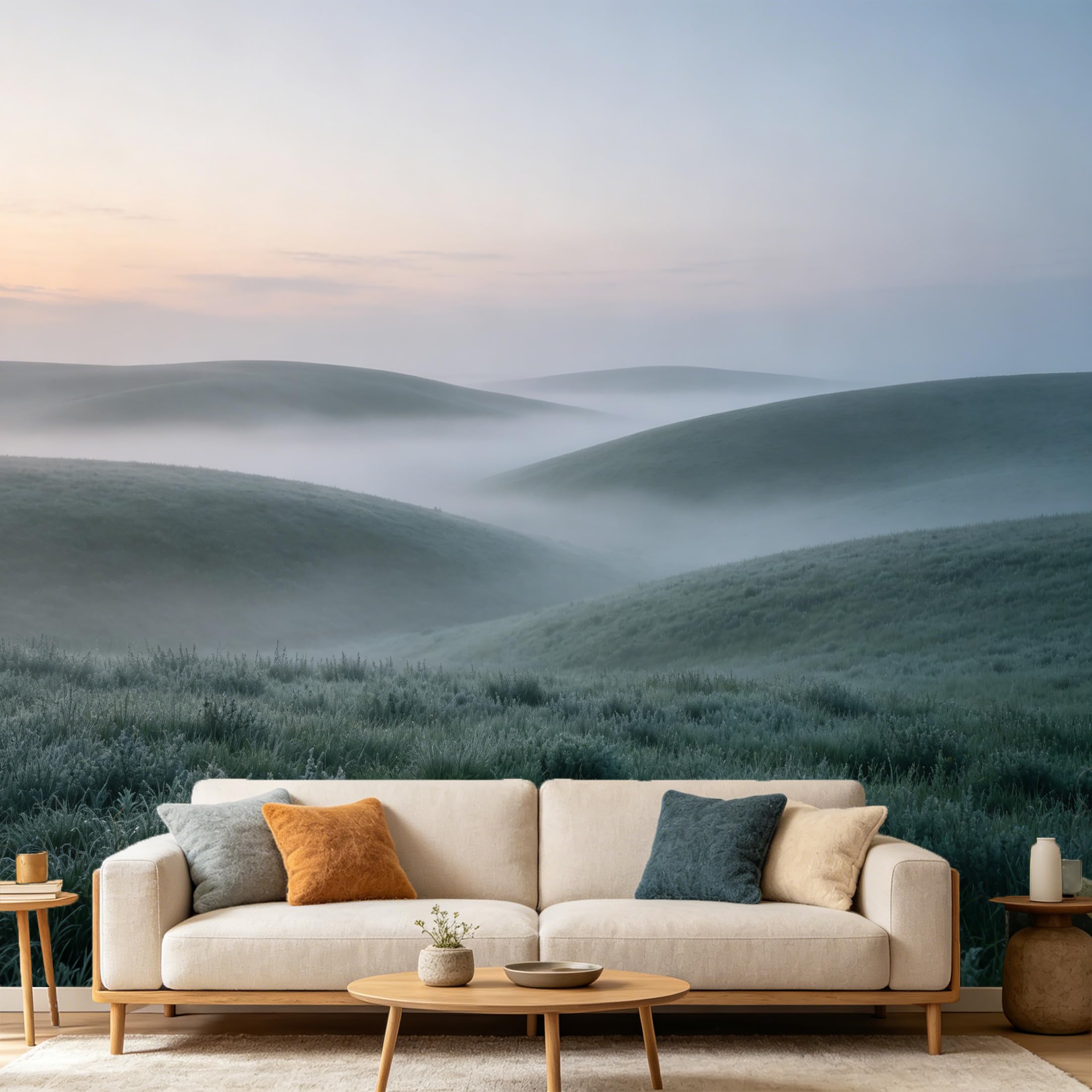 Custom Size Wall Mural Misty Mountain Landscape Morning Fog Nature Scenery SelfAdhesive Art Prints wall Fabric（No PVC） Removable Wallpaper Home Bedroom Decor