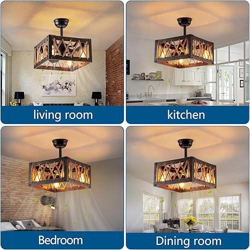Miniatura 7 de Ventilador de techo de cuerda de cáñamo con luz, ventilador de techo rústico de 4 luces con luces y control remoto, ventilador de techo para sala de