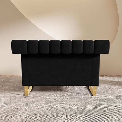 Miniatura 74 de Sofá de terciopelo verde de 83.46 pulgadas de ancho con patas metálicas doradas, sofá tapizado de brazo alto de 3 plazas para sala de estar,