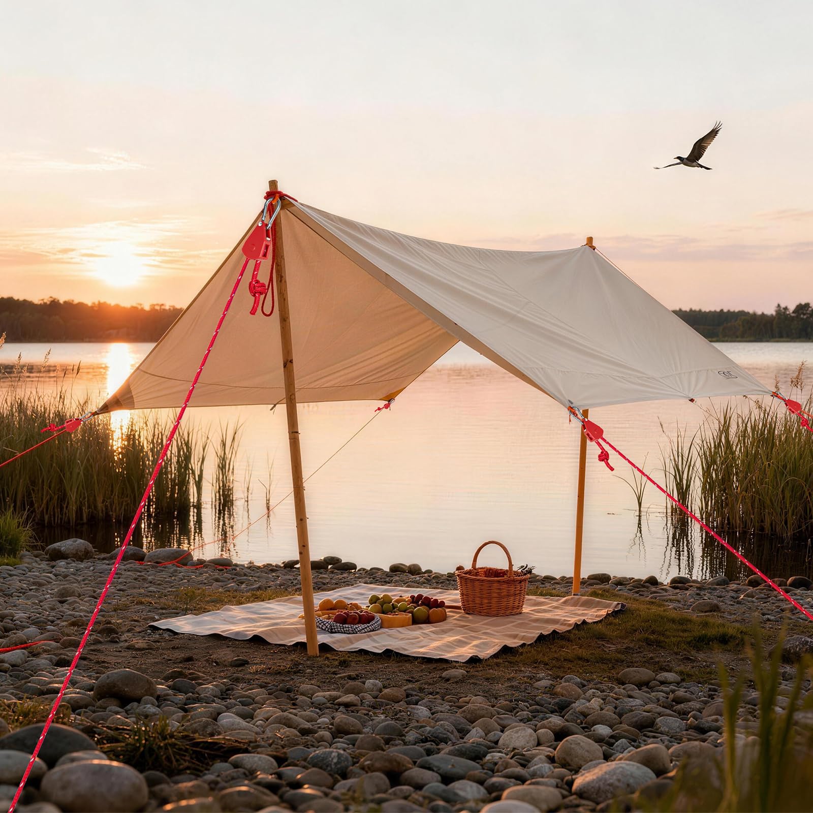 ZZ-TMS Camping-Seil, Abspannleine, Spannseile mit Ratschensystem, Rot, 4 mm x 4 m, 6 Stück