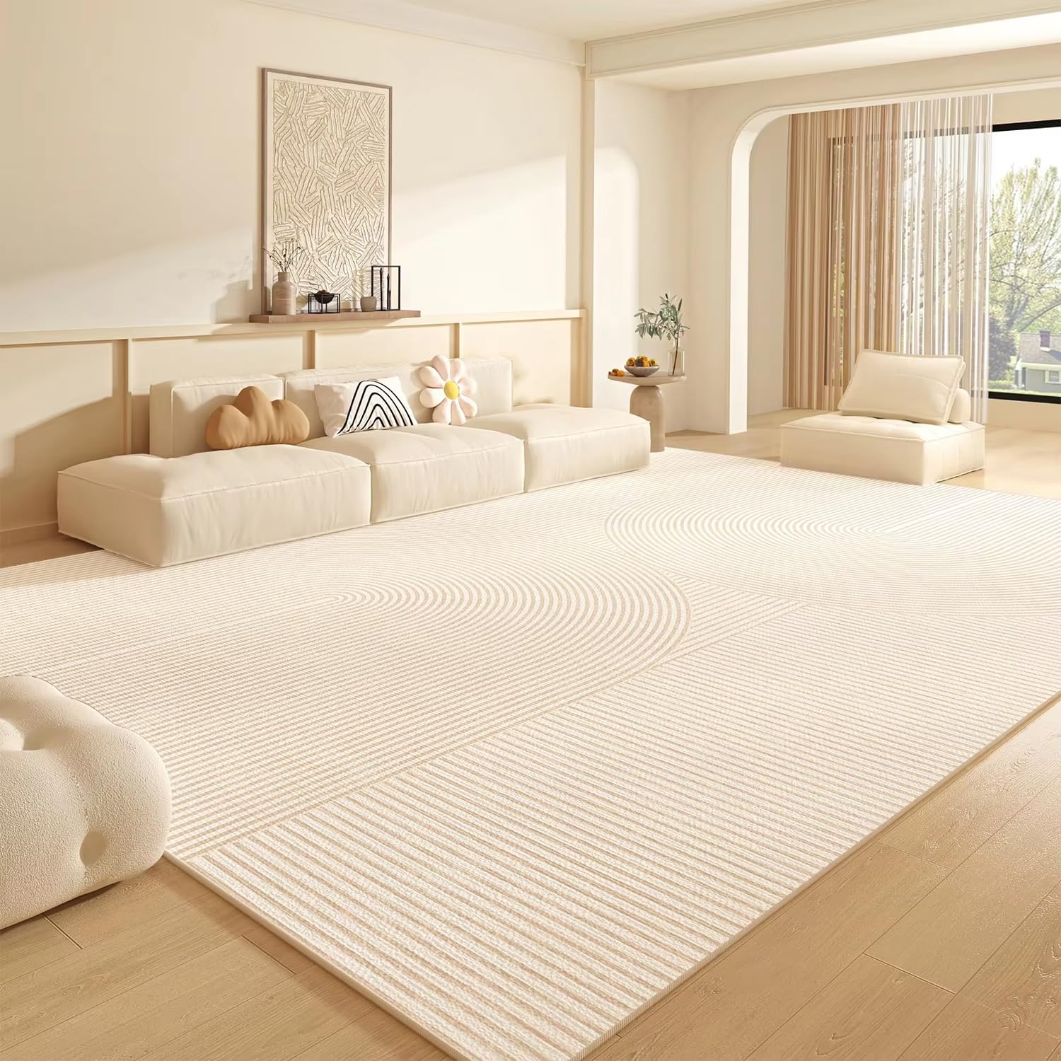 Dywan w stylu kremowym do salonu, sypialni, dywaniki podłogowe, duża mata pętelkowa, krótka, pluszowa, miękka, dekoracja domu (160 x 230 cm/SY4436-QT)