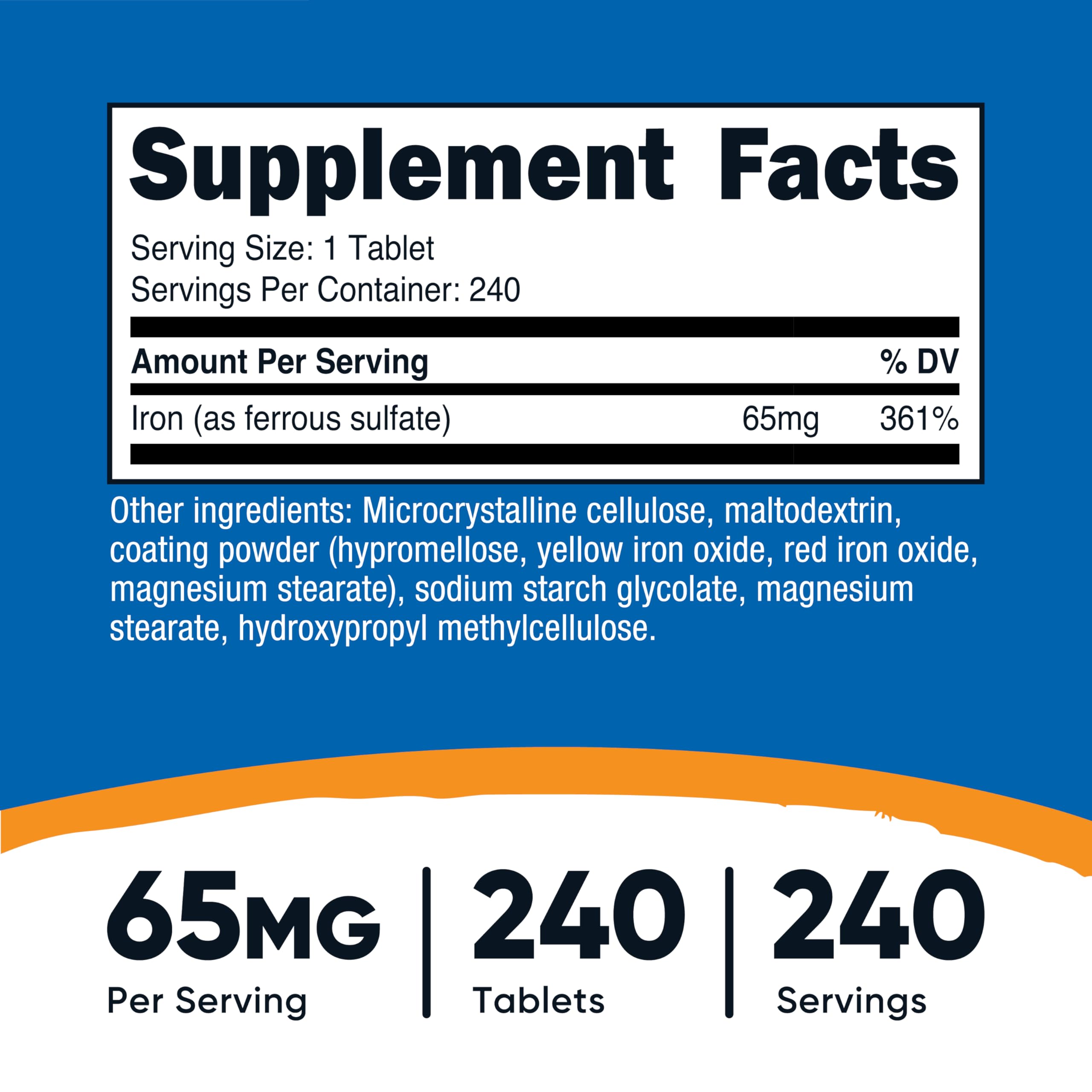 Nutricost Iron (As Ferrous Sulfate) 65mg, 240 Tablets, Gluten Free — Amazon image 2