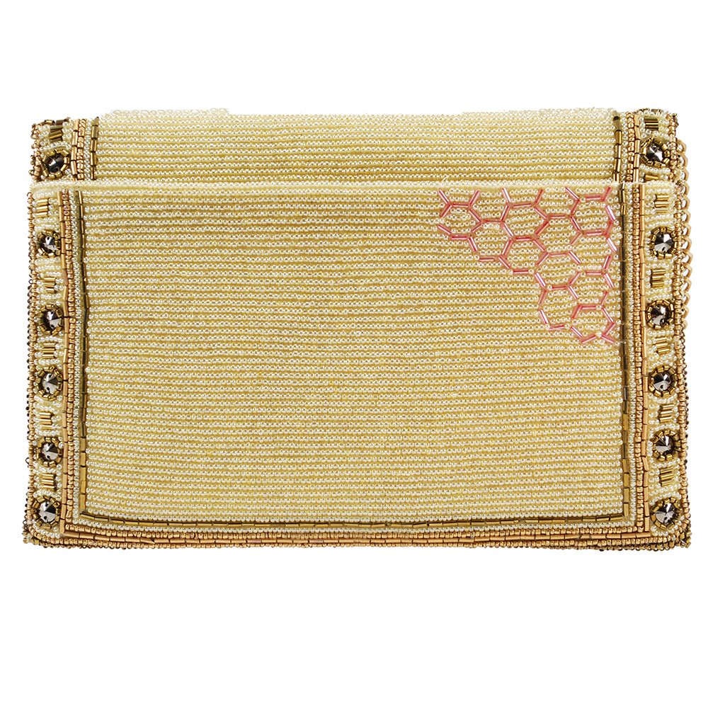 Mary Frances Buzzed Bolso de mano con cuentas – Bolso cruzado con adornos de abeja con cierre magnético para viajes, bodas, fiestas - Oro