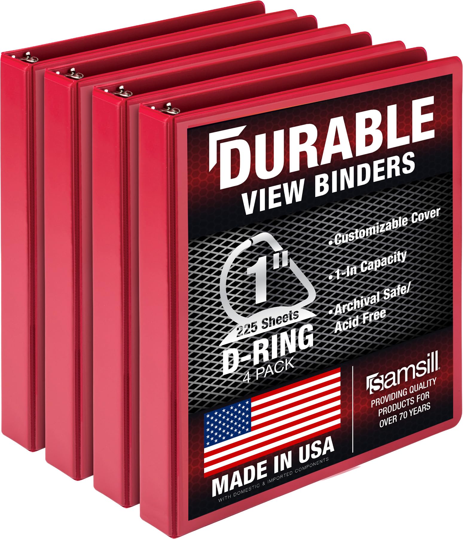 Samsill Red 1 Inch D-Ring Binder (4 Pack, 125 Sheet Capacity) | Recycled Fiberboard for Office & School - main product image
