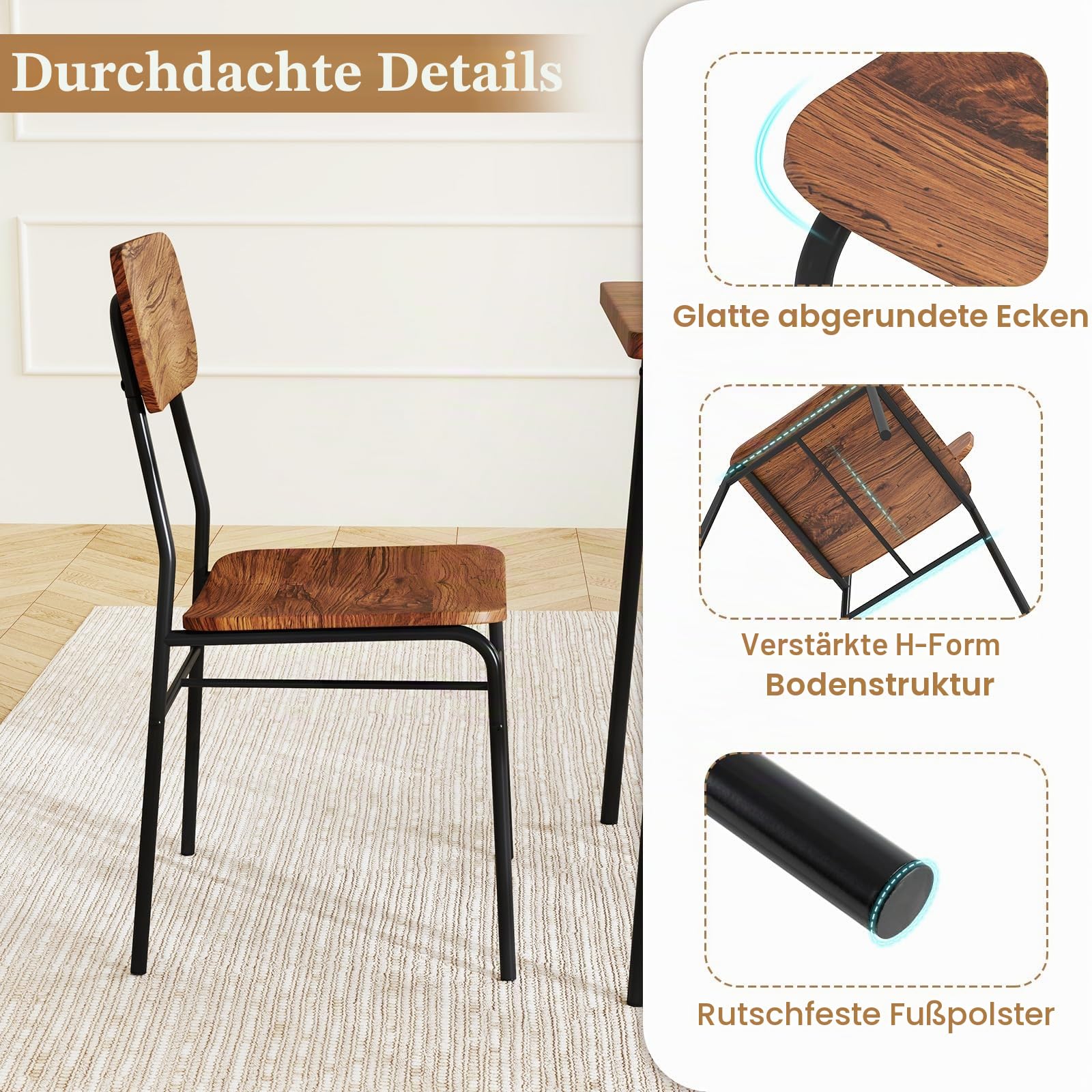 GIANTEX Esstisch mit 2 Stühlen, Essgruppe für 2 Personen, 70 x 70 cm Küchentisch Esszimmertisch mit Ablageregal, Esszimmergruppe mit Metallrahmen, Küchenbar Sitzgruppe (Industriebraun)