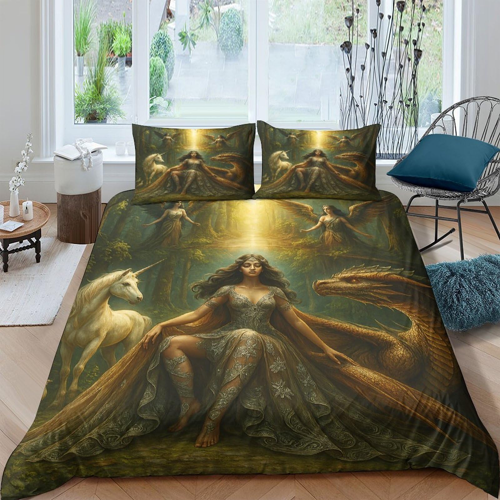 Ctjqhvkz Style-7 3D Printed Fantasy Goddess Fitted Sheet Microfiber Soft Brown Dragon Unicorn Bed Cover For Bedroom Dorm Mattress Decor Single（135X200cm）
