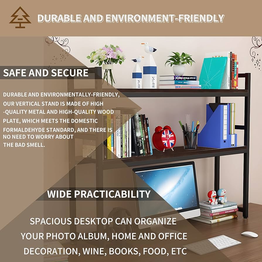 ITHWIU Vintage Metal and Wooden 2-Tier 35.5 INCH Length Desktop