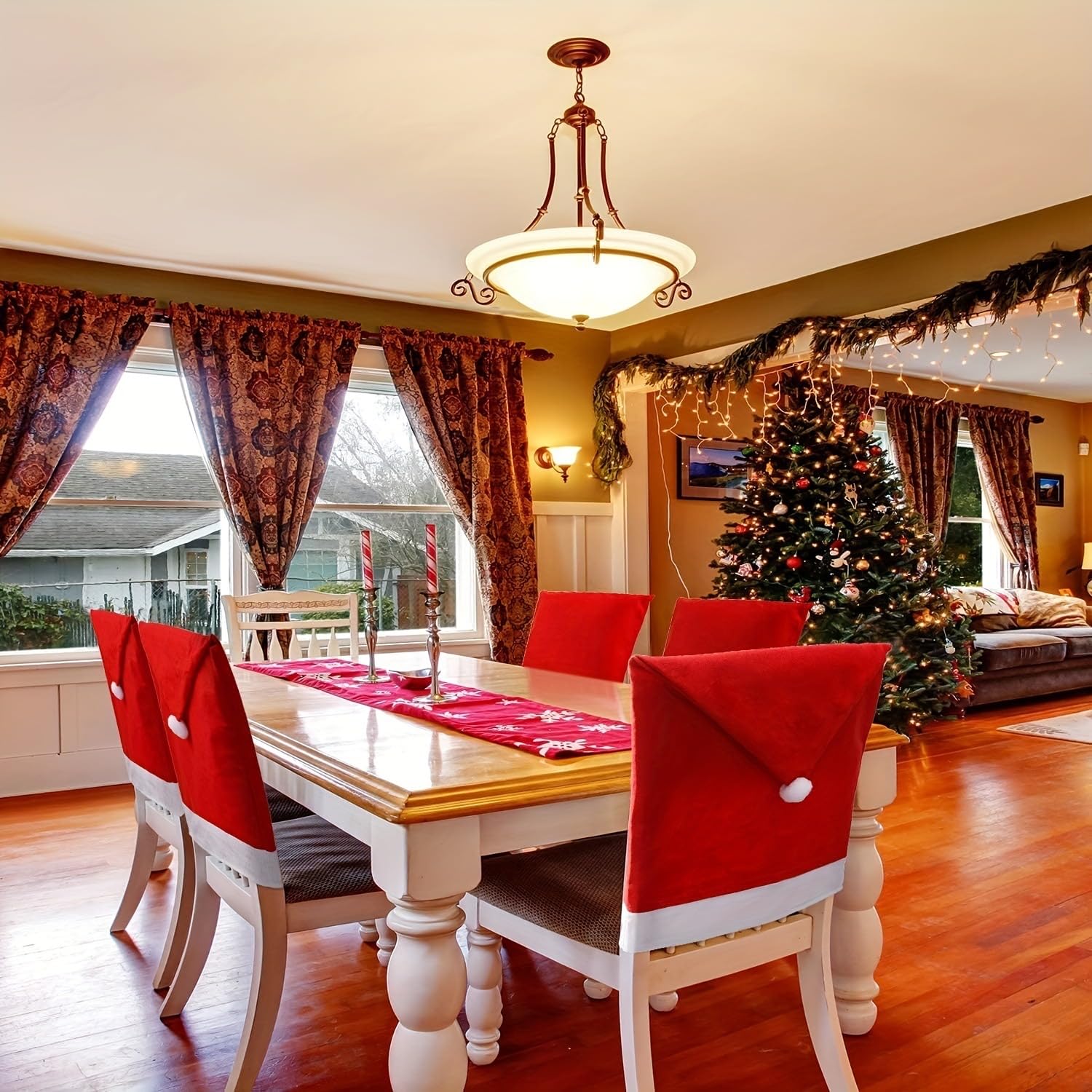 6 Pack Set of Santa Claus Red Hat Chair Covers Caps Slipcovers for Christmas Xmas Kitchen Dining Chair Slipcovers Sets for Christmas Holiday Festive Decorations