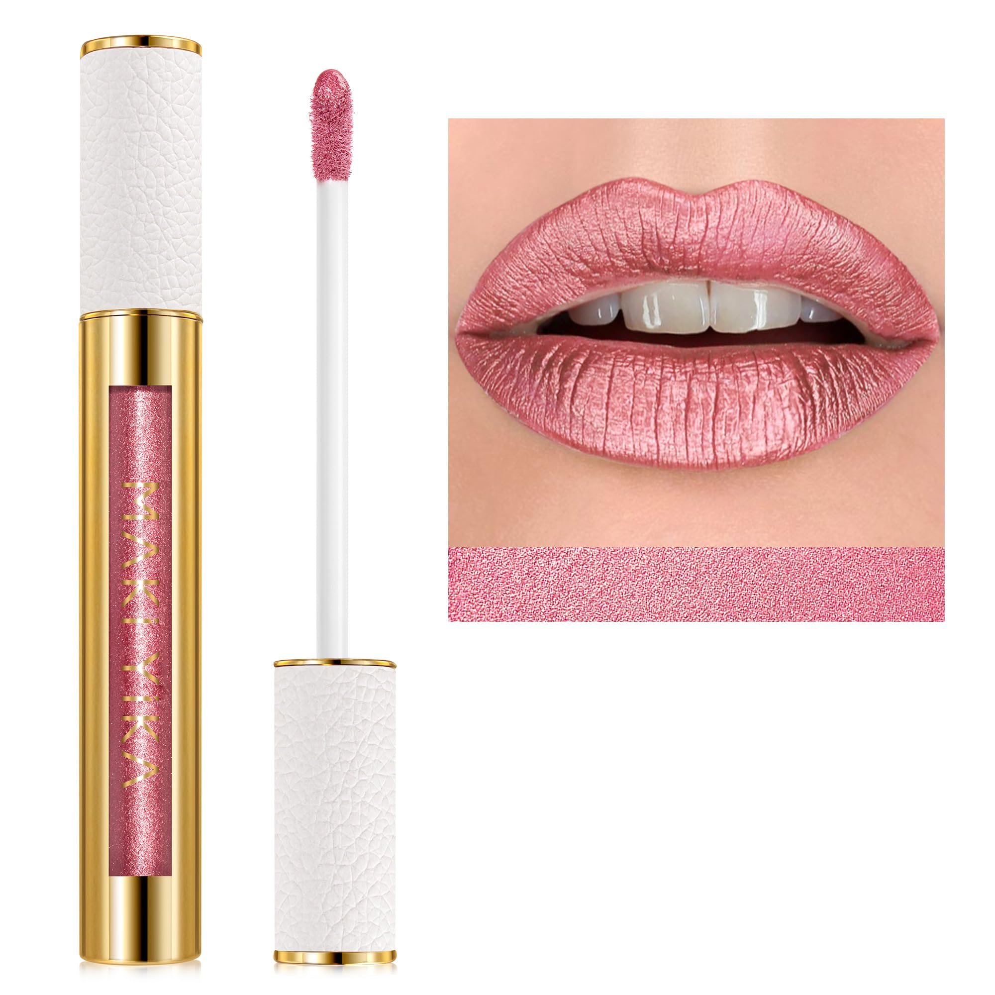 MAKI YIKAPink Nude Lipstick for Women Metallic Lipsticks Glitter Long Lasting Lipstick No Smudge No Transfer Liquid Lip Gloss (BR017 Love Fighter)