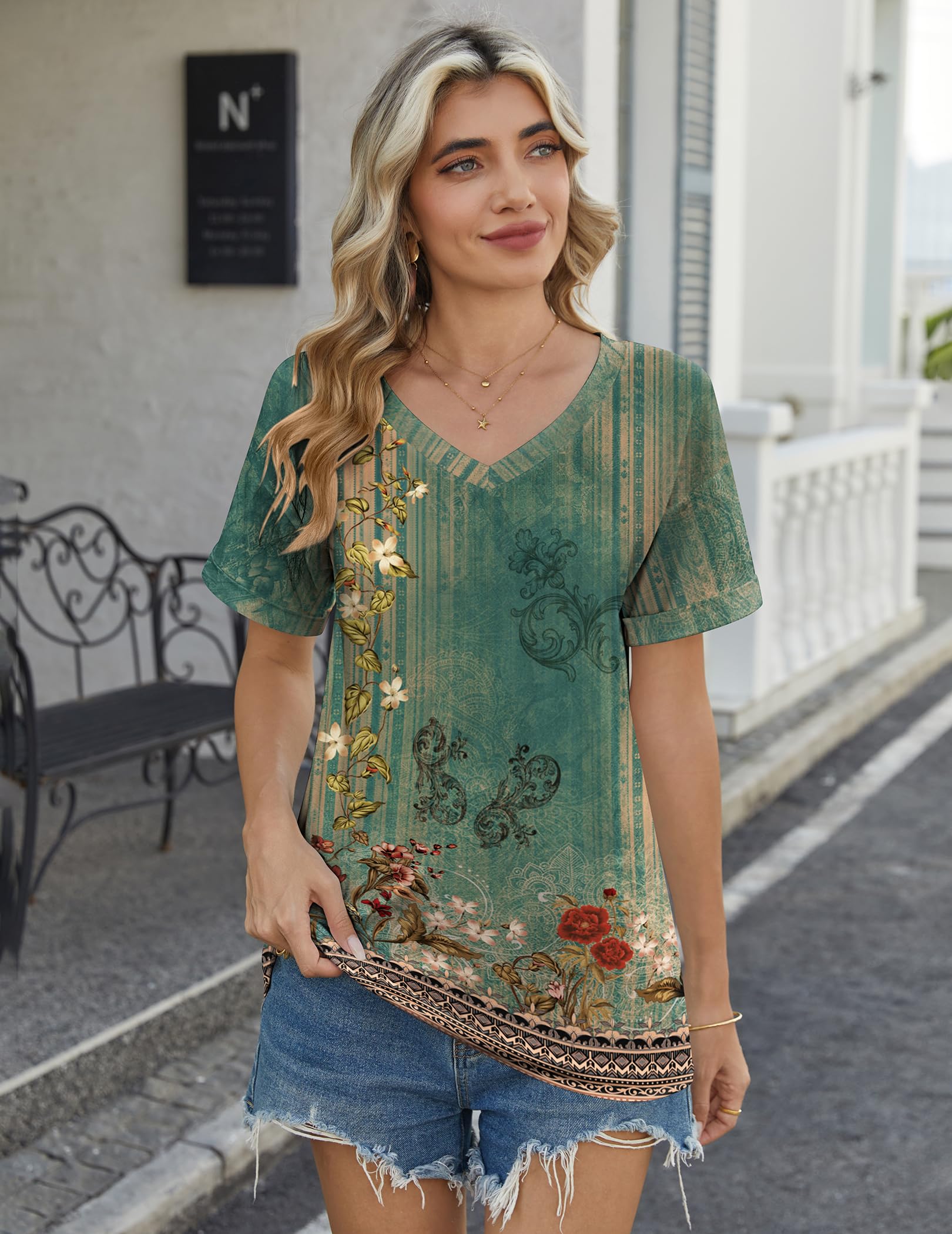 Zeagoo Camiseta Mujer Manga Corta Cuello V Camisetas Verano Elegante Blusa Holgada Camisas Basica T-Shirt Top S-XXL