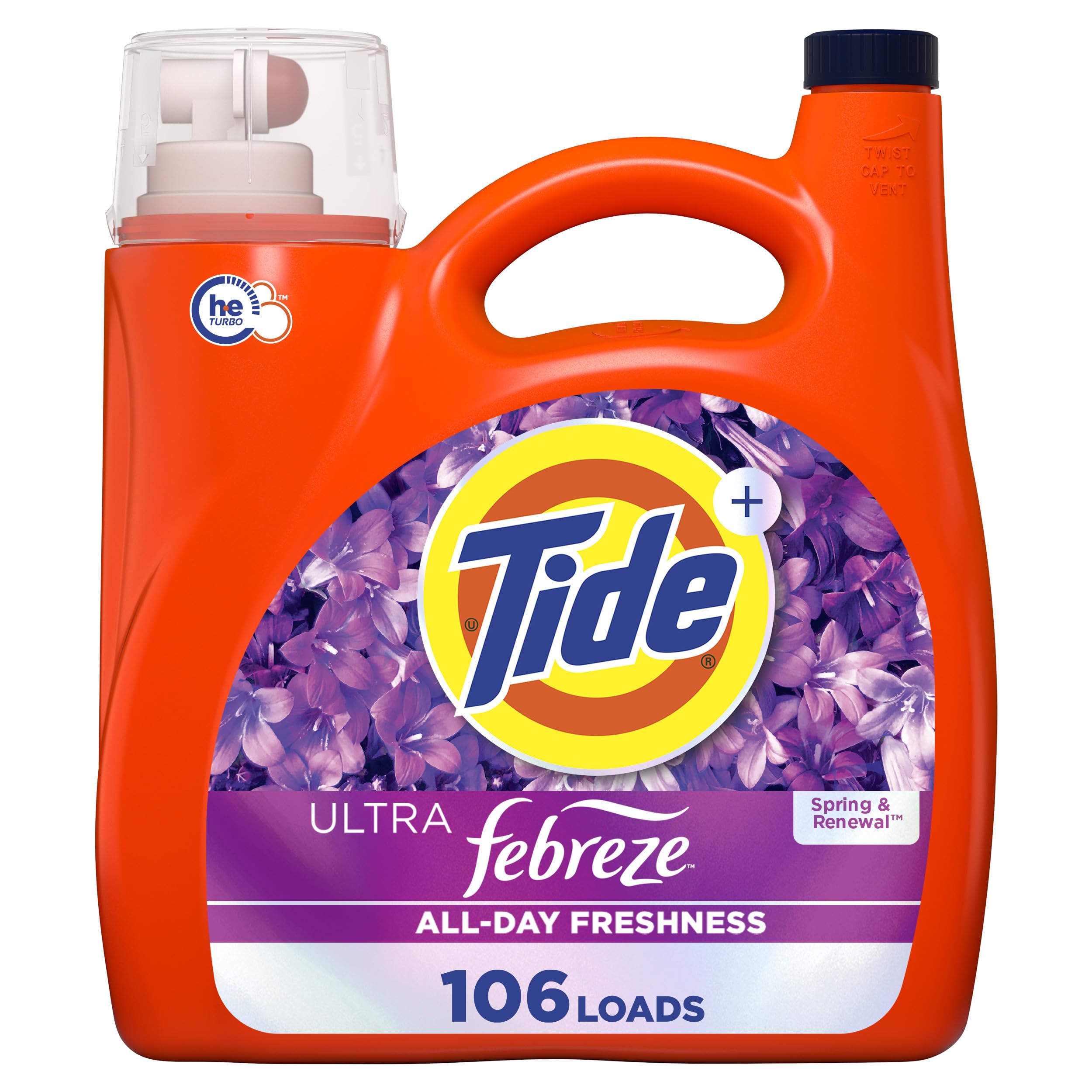 Tide Ultra Febreze Liquid Laundry Detergent, Spring and Renewal scent, 149 fl oz, 106 Loads, Laundry Detergent Liquid with All-Day Freshness