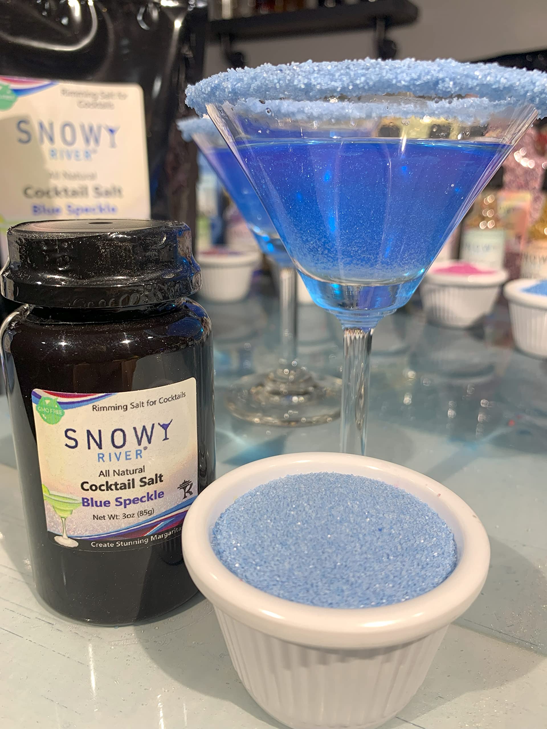 Snowy River Blue Cocktail Salt - Naturally Colored Margarita Salt, Margarita Rimmer, Beverage Rimmer, Cocktail Rimming Salt, Decorative Salt, Kosher (3oz Gift Bottle)