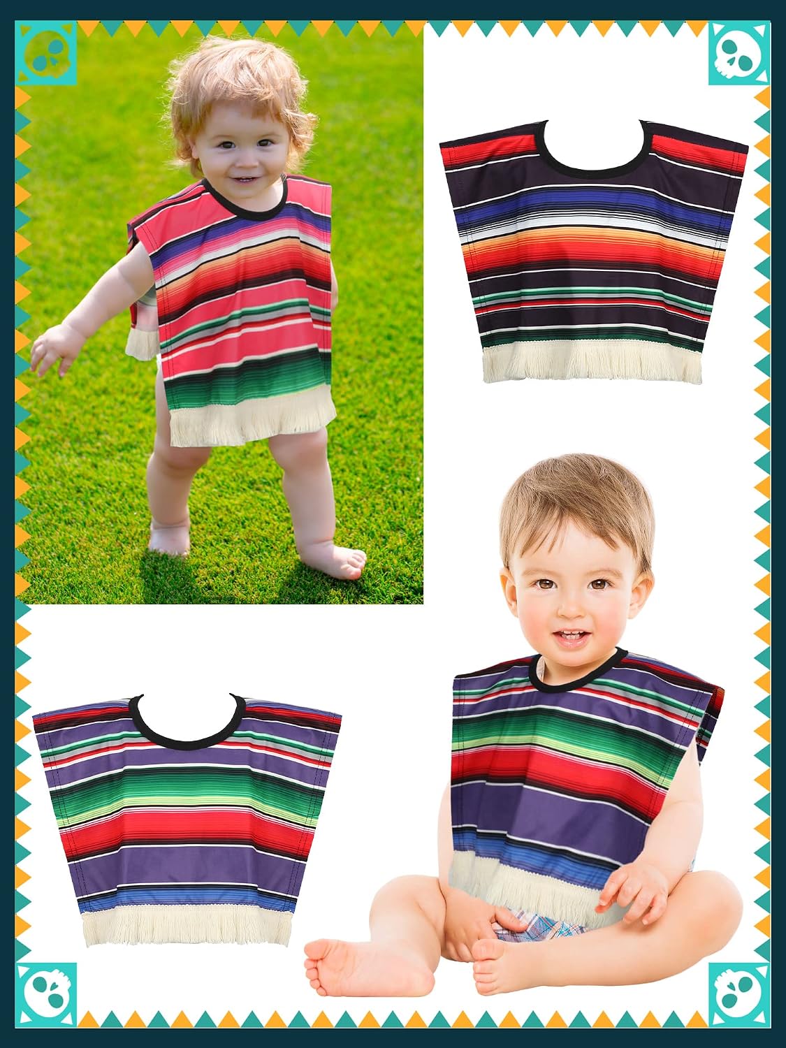 Funtery 4 Pcs Mexican Serape Poncho for Kids Baby Mexico Poncho Costume Cinco De Mayo Outfit Fiesta Theme Costume