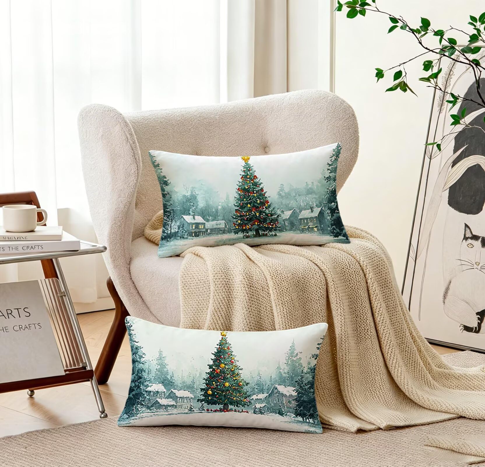 GrüN Kissenbezug 60x80 Baum Kopfkissenbezug 2er Set,Wohnaccessoires & Deko,Weich und Atmungsaktiv Samt Stoff mit Verstecktem Reißverschluss für Bett Sofa Kissen Dekokissen-85861