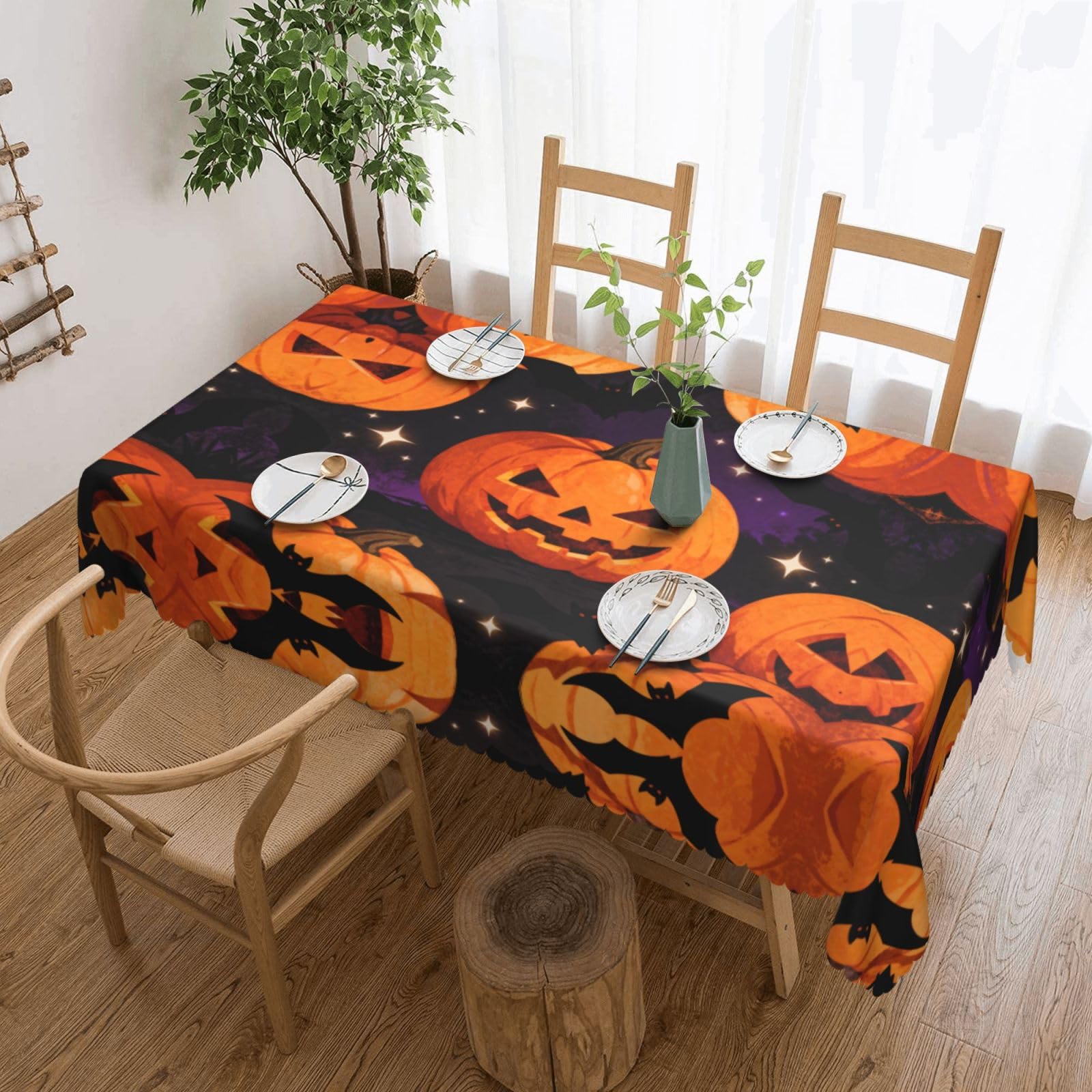 CNTDBU Lantern Scalloped Edge Tablecloth 54x72-Waterproof Stain Resistant Wrinkle Free Cover, Square Table Cloth for Dining Party