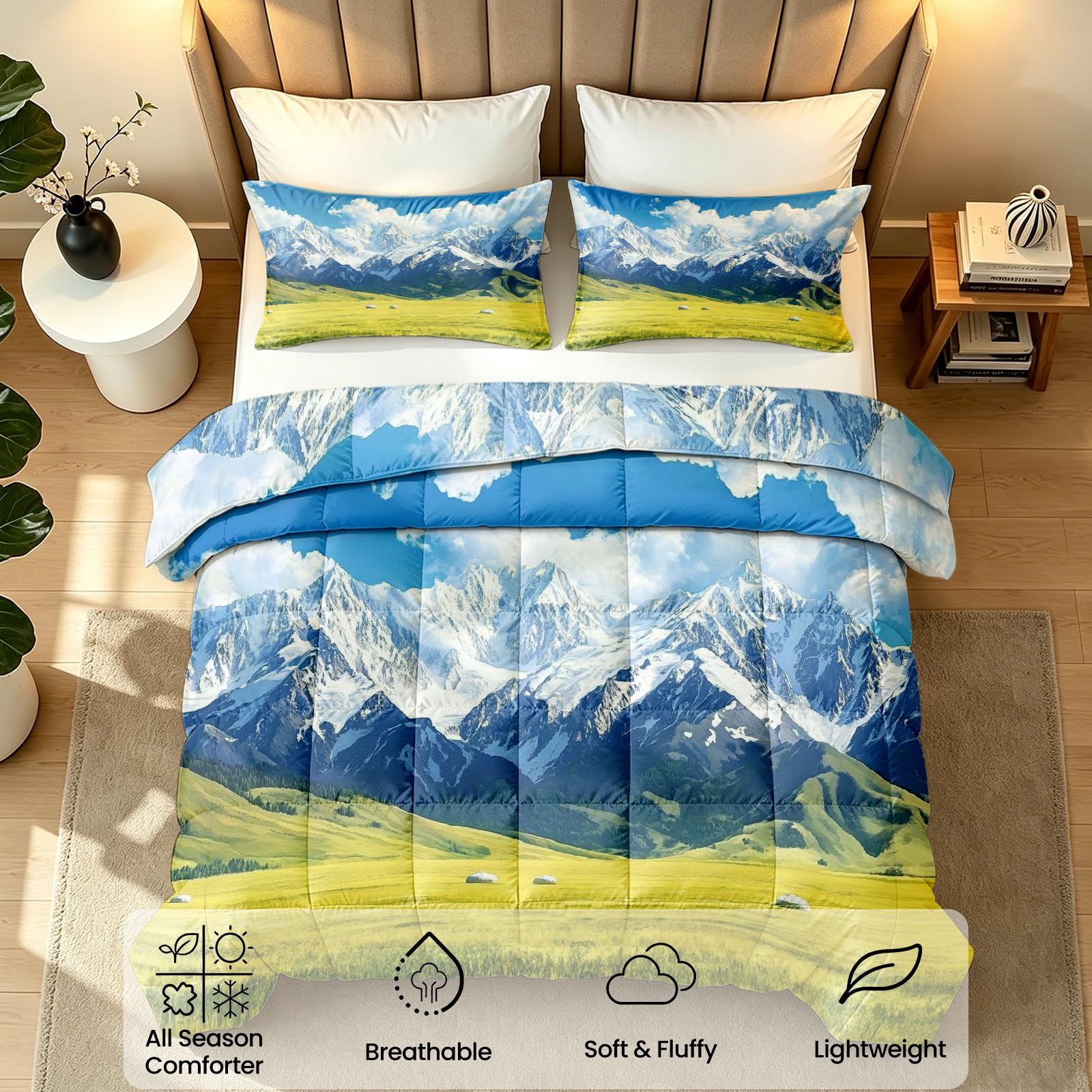 Generisch Daunendecke 155x220 4 Jahreszeiten Alpenlandschaft 3D Wende