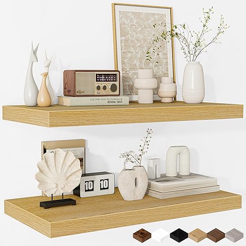 Miniatura 21 de Fun Memories Estantes flotantes de 16 pulgadas – Estantes de pared de madera de color blanco rústico profundo – Estante de almacenamiento para pared