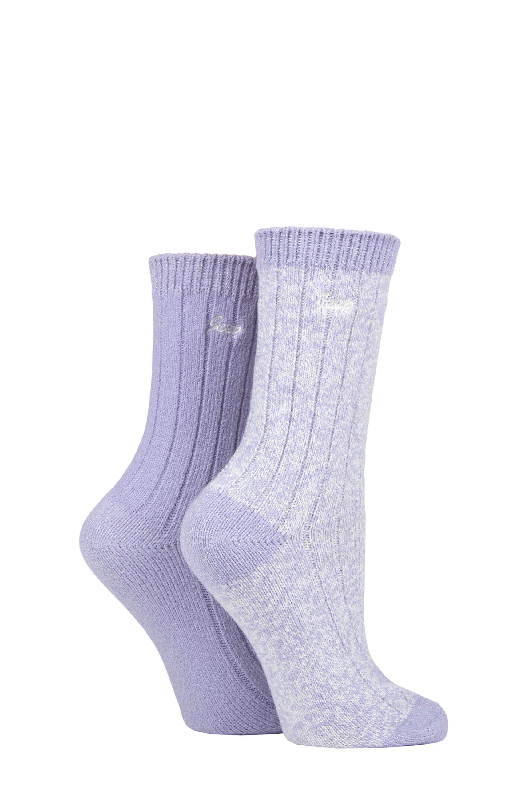 Jeep Women's Lilac / Cream Super Soft Ribbed Boot Socks Pack Of 2 Lilac/Cream 4-8