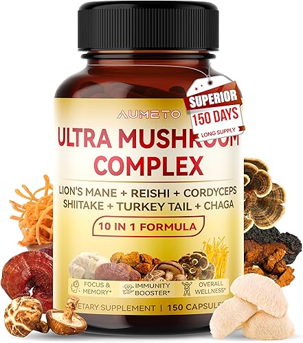 Ultra Mushroom Complex 10 en 1 Fórmula - con melena de león Reishi Cordyceps Shiitake Turkey Tail Chaga (150 unidades (paquete de 1))
