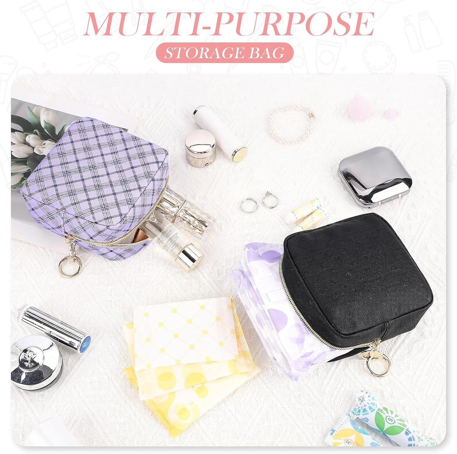 4.9" Small Makeup Bag, Glitter PU Leather Mini Cosmetic Bag for Purse, Portable Small Travel Makeup Pouch for Daily Use, Birthday/Wedding/Christmas Gifts (Black) image 4