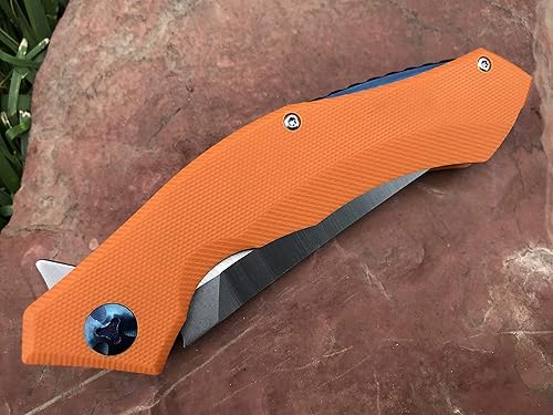 Miniatura 4 de TACTICAL GEARZ Cuchillo plegable de bolsillo para EDC, mango G10, hoja de acero D2 afilada (azafrán Triton)