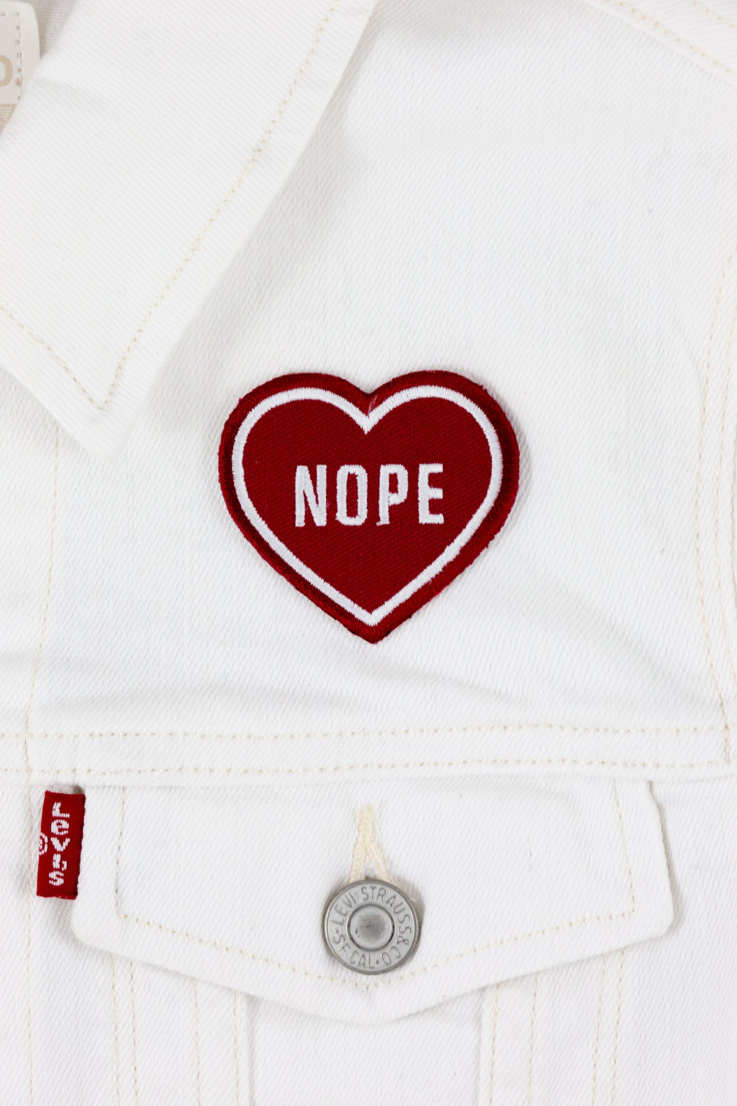 These Are Things Nope Heart Embroidered Iron On or Sew On Patch (Red)