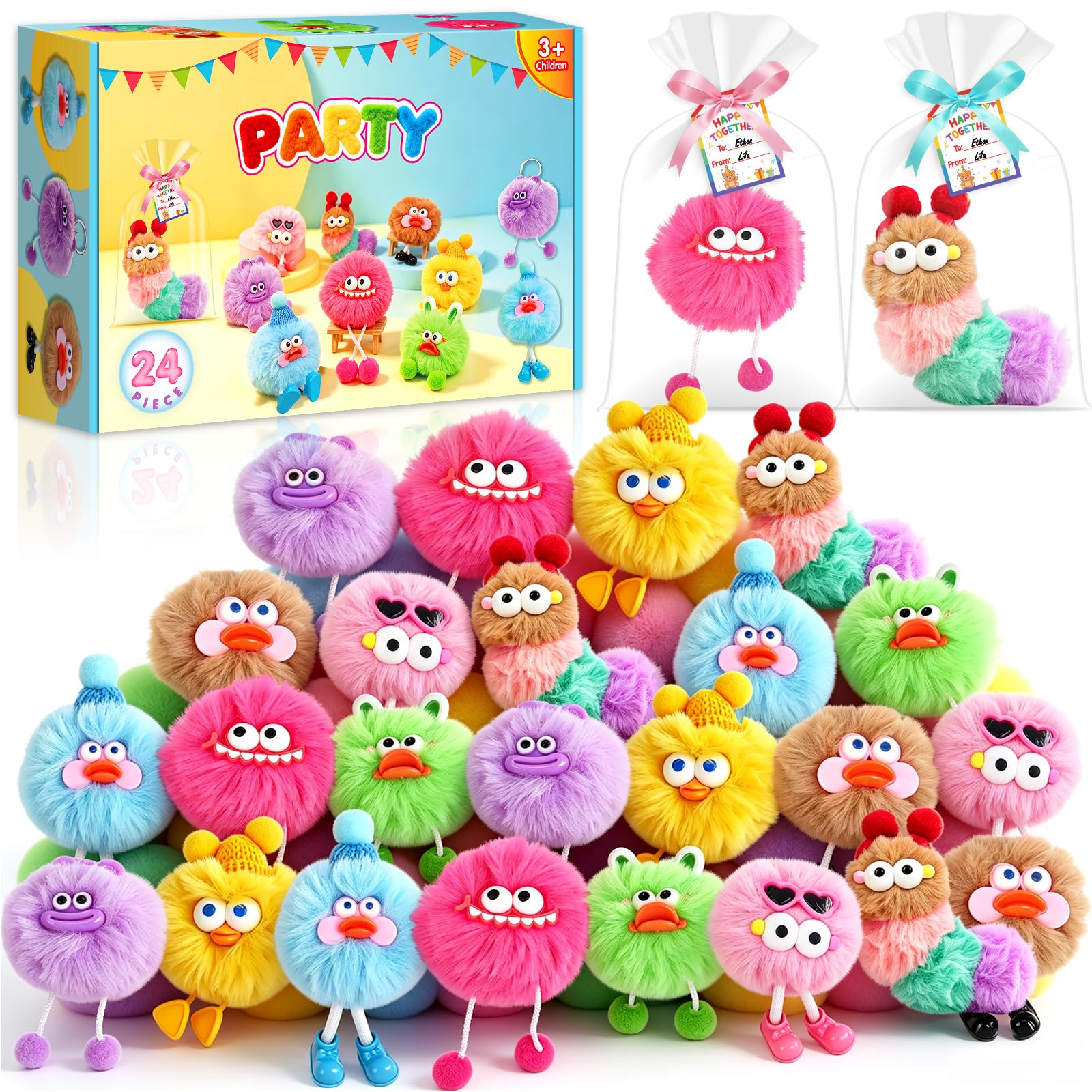 LIKYMO 24 PCS Cute Soft Keychain Set, Party Bag Fillers for Kids