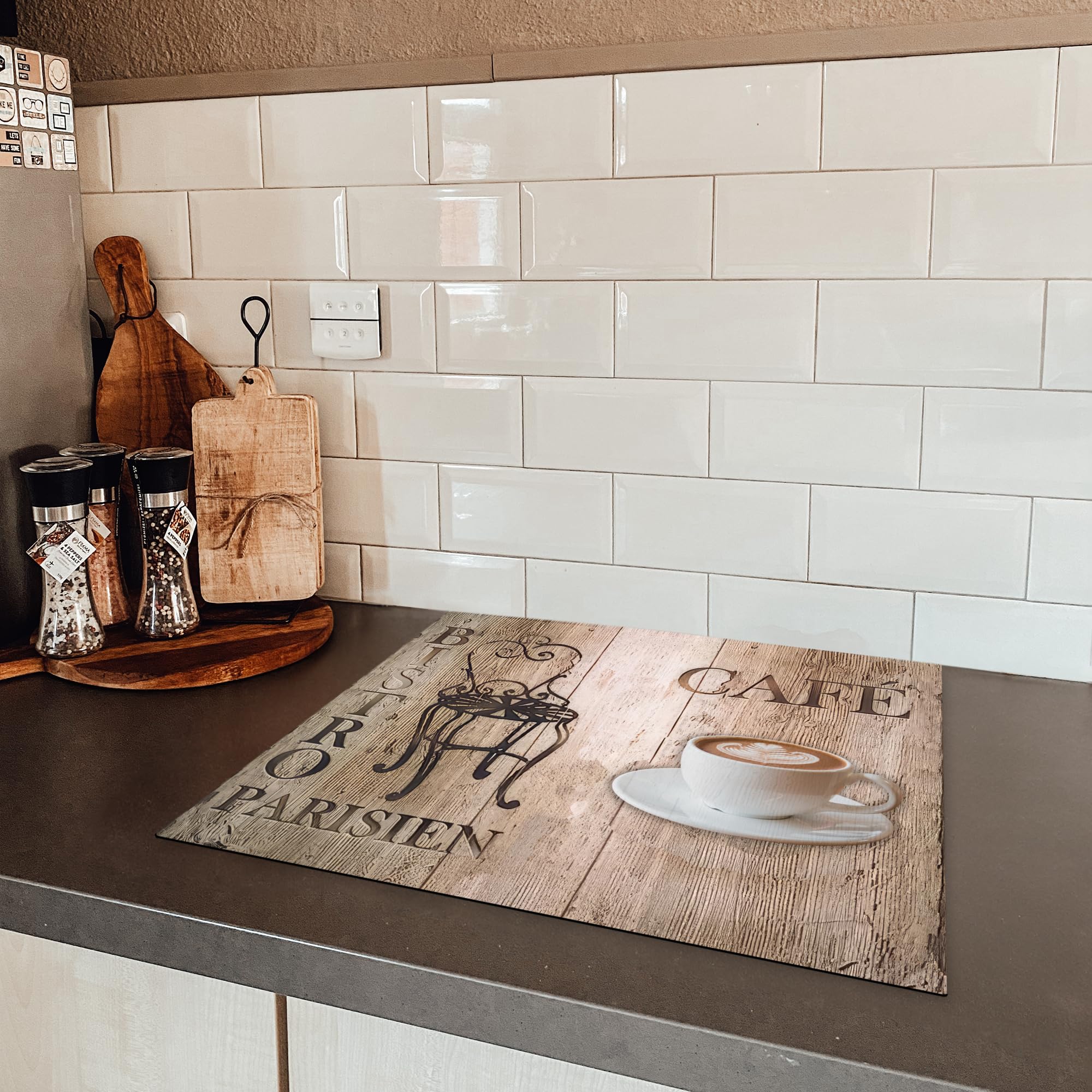 KitchenYeah© Protege Couvre Plaque De Cuisson Décoration Cuisine Tapis Protection Protecteur Induction 60x52 cm Bistro Parisien - Café - Café - Vendanges - 60x52 cm