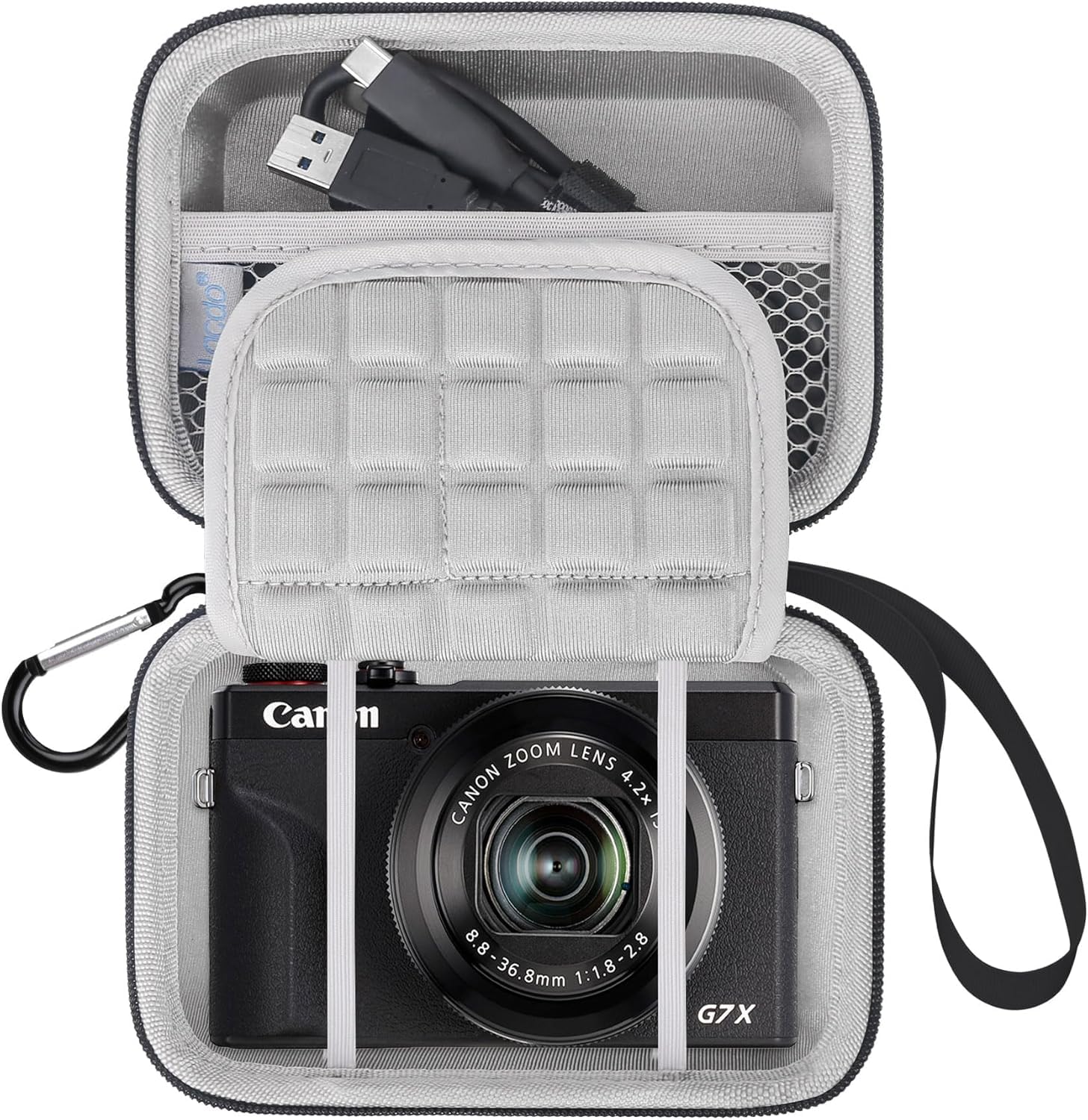 Lacdo Camera Carrying Case for Canon PowerShot G7 X Mark II / G7X Mark III Digital 4K Vlogging Camera, Point and Shoot Video Camera Trave Bag, Mesh Bag Fits Batteries, USB Cable, SD Card, Black+Gray
