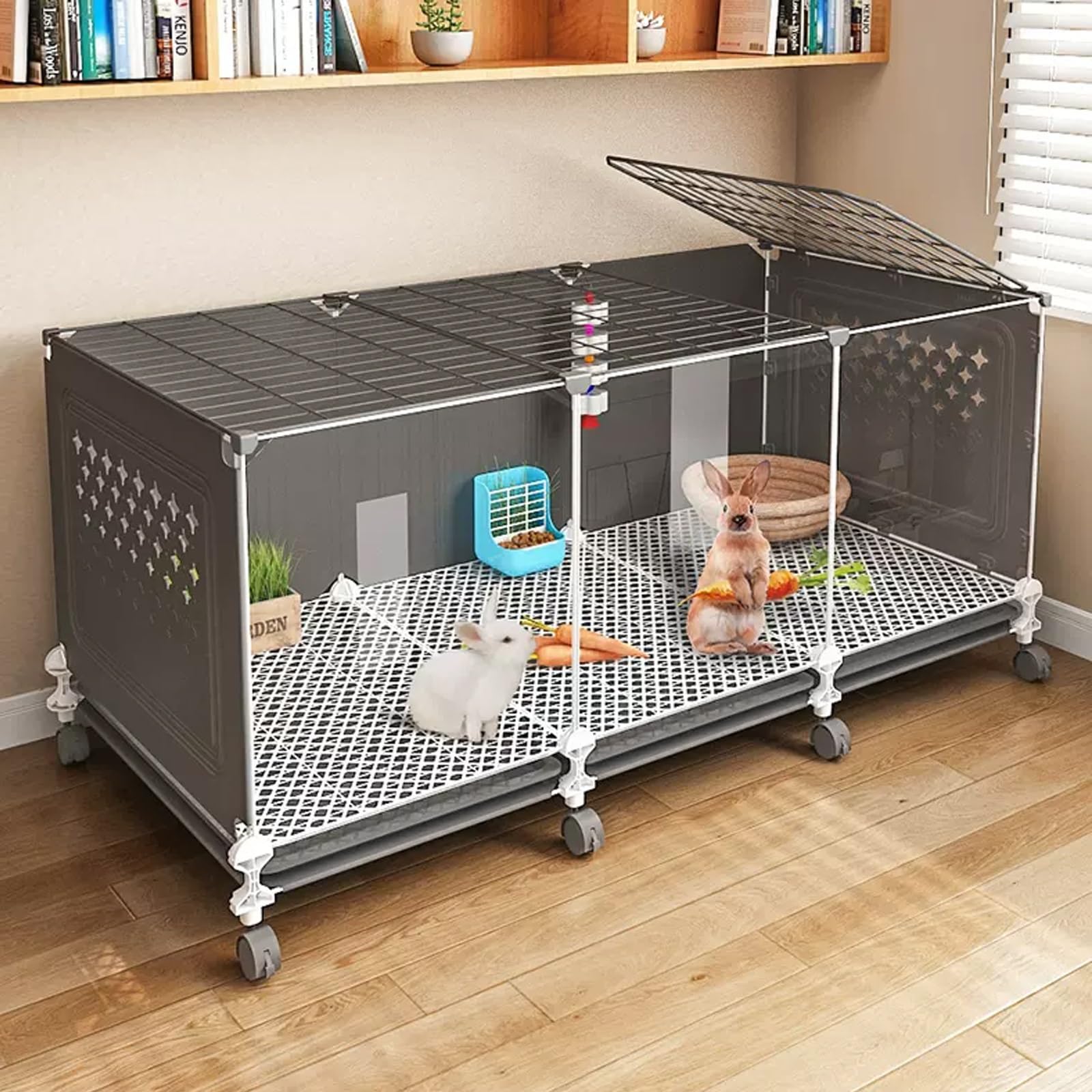 Jaula Cerrada para Conejos, Jaula para Conejos Interior con Bandeja Extraíble Extra Grande, Rueda Universal de 360 ​​​​° Panorámica Transparente para Conejo, Hurón, Chinchilla