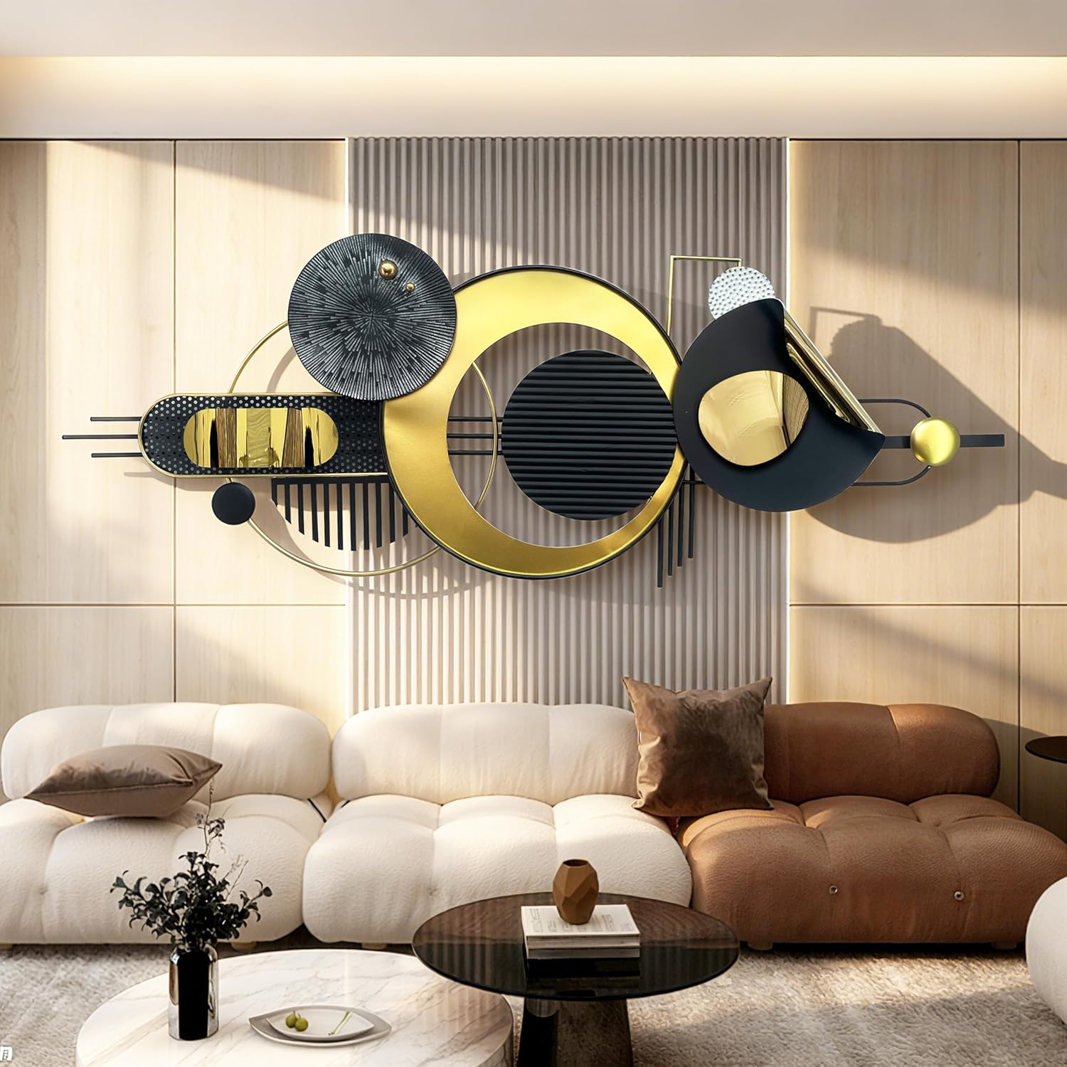 ERMOFAV Metal Wall Art, Abstract Wall Décor Black and White Metal Wall Decor, Large 59×22 In Modern Metal Wall Sculptures Decor for Home, Living Room, Bedroom, Dining Room,Entryway,Kitchen,Office