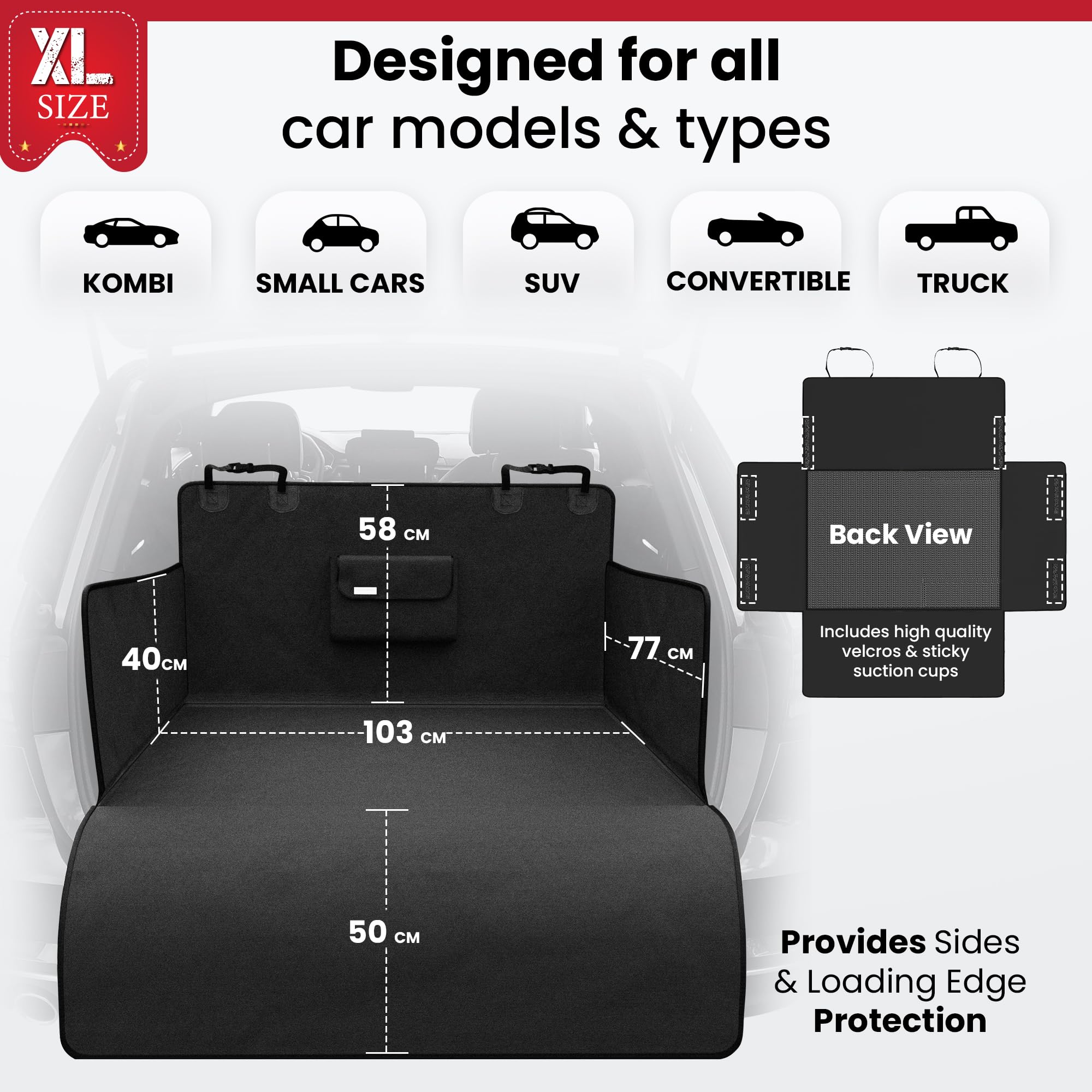 Protezione Telo Auto per Cani, Copertura Universale per Bagagliaio con Protezioni Laterali, Impermeabile Lavabile Antiscivolo Cane Fodere Sedili, Morbido Protezione Umidità Sporco e Capelli