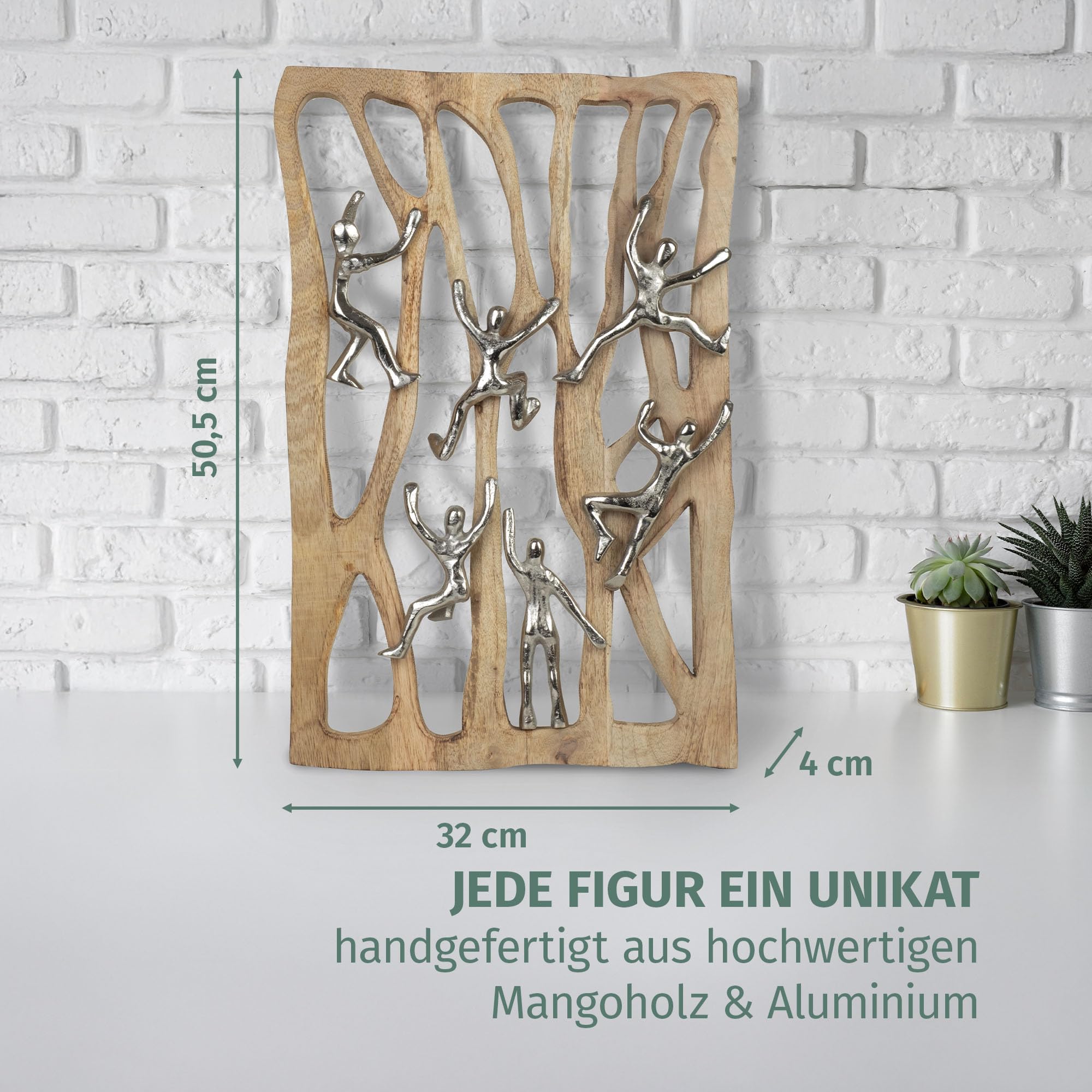 Moritz Figurka dekoracyjna Together We Rise 50,5 cm z drewna mango i aluminium dekoracja ścienna z figurkami wspinaczkowymi symbol pracy zespołowej spójności i motywacji nowoczesna rzeźba rękodzieło