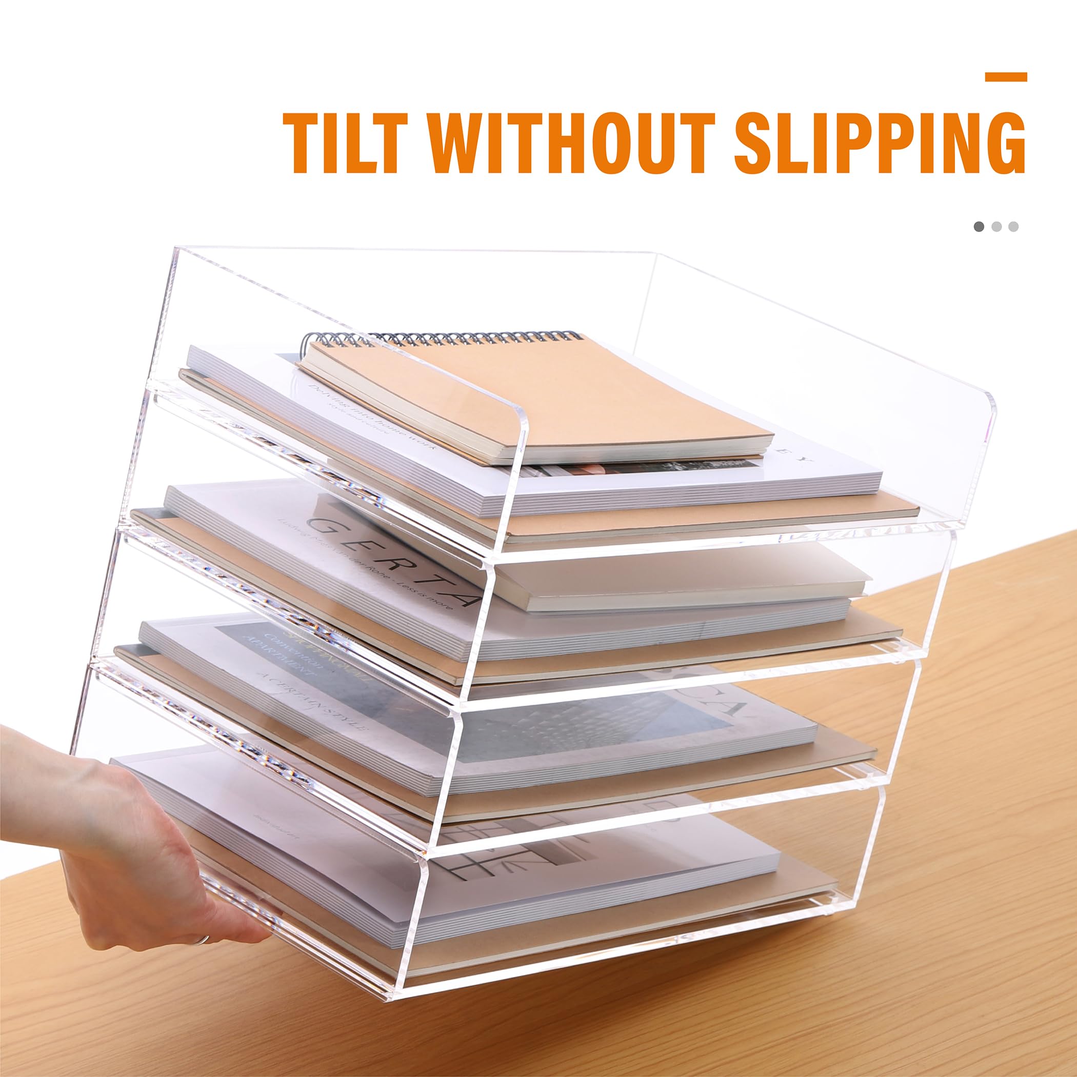SANRUI 4-stöckiger Papier-Organizer für den Schreibtisch, stapelbare Briefablage, transparente Papierablage, Schreibtisch-A4-Aktenablage, Organizer, Papiersortierer für Büro, Zuhause oder Schule, 31,5
