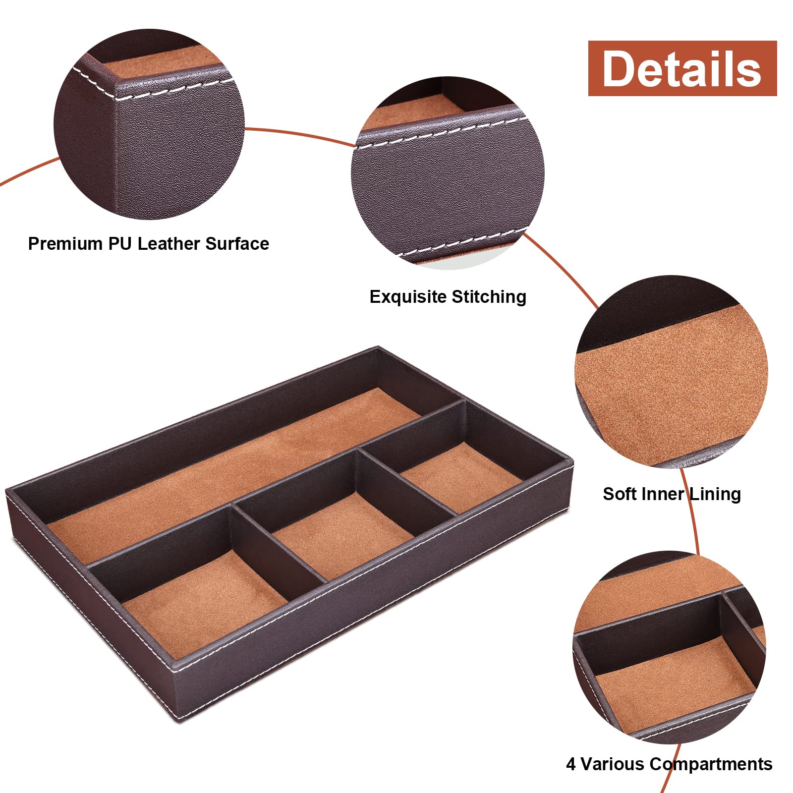 GORESE Valet Tray, Leather Office Drawer Desk Storage Box, Bedside Storage Tray, Pocket Empty Organiser - Image 3