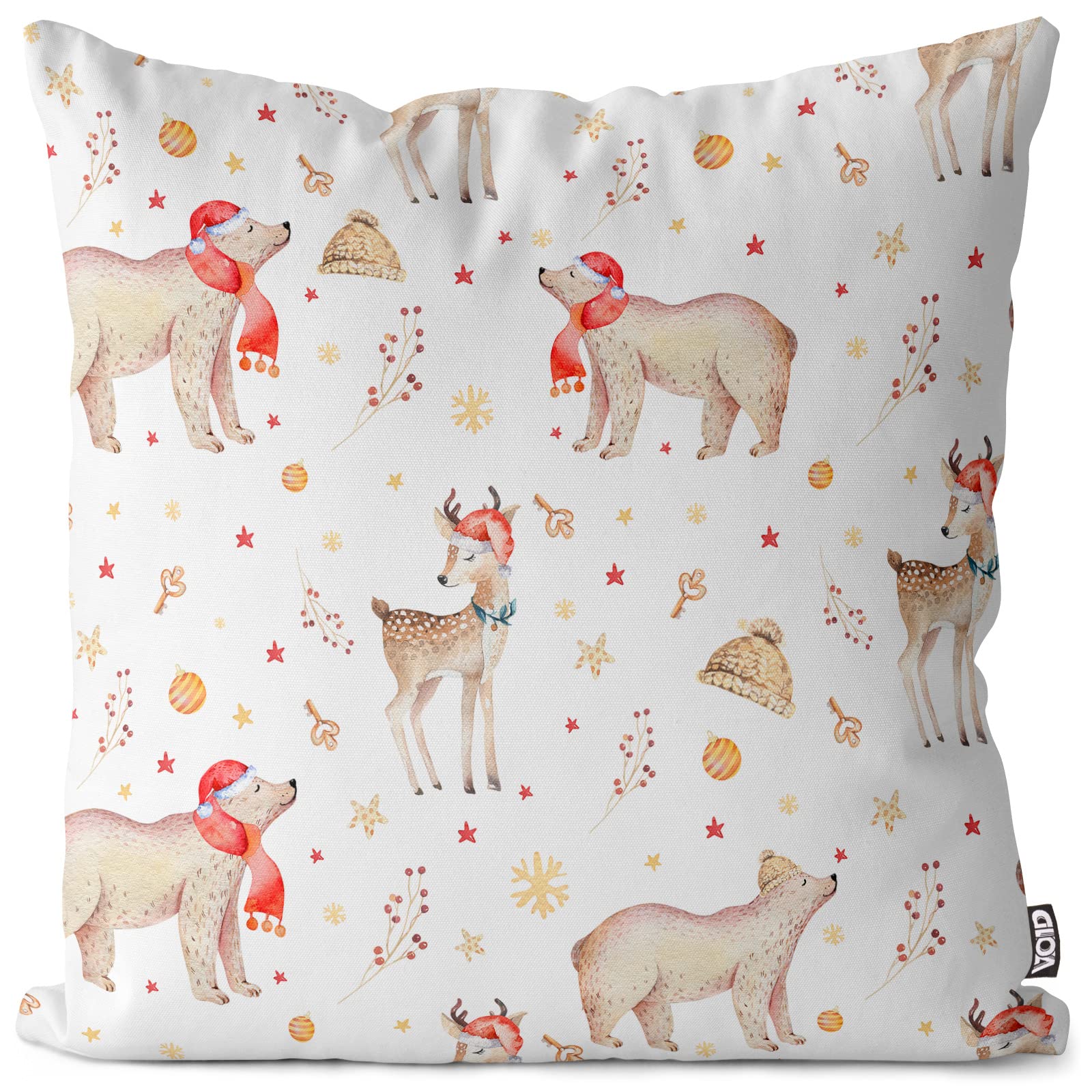 VOID Orso Cervo Natale Animali Natalizi Cuscini federe Poliestere Impermeabile per Uso Outdoor e Indoor, Kissen Size:60 x 60 cm