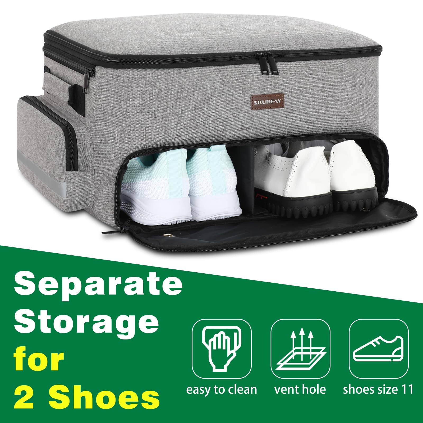 Organizador de maletero de golf para coche, 2 capas, con compartimento para zapatos ventilado separado, organizador de coche de golf gris para accesorios de golf, almacenamiento de coche para