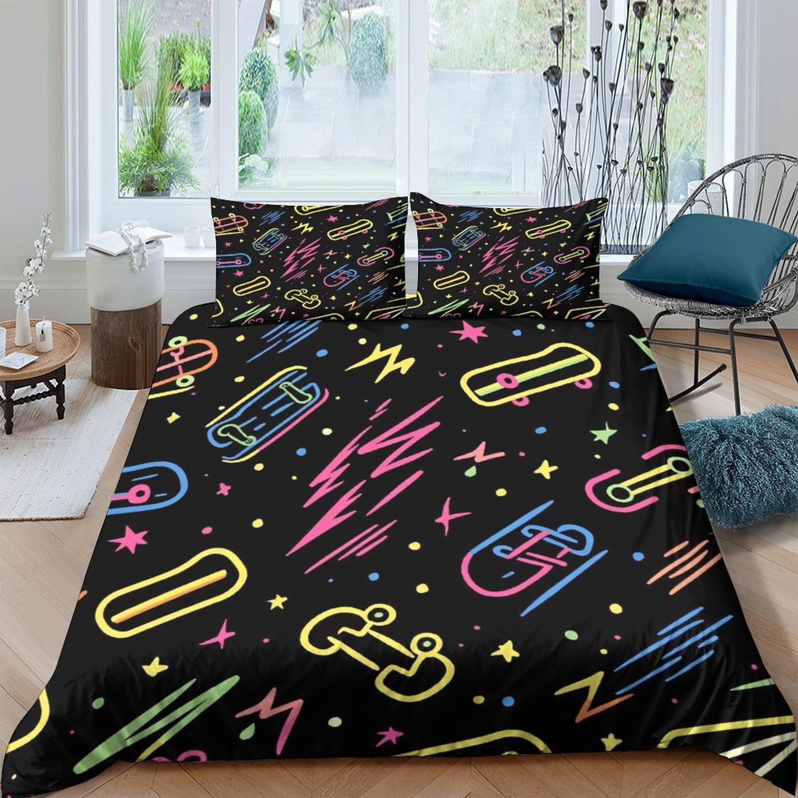Ctjqhvkz Style-5 3D Printed Neon Geometric Fitted Sheet Microfiber Soft Dorm Decor Colorful Abstract Bed Cover For Bedroom Guest Room Single（135X200cm）