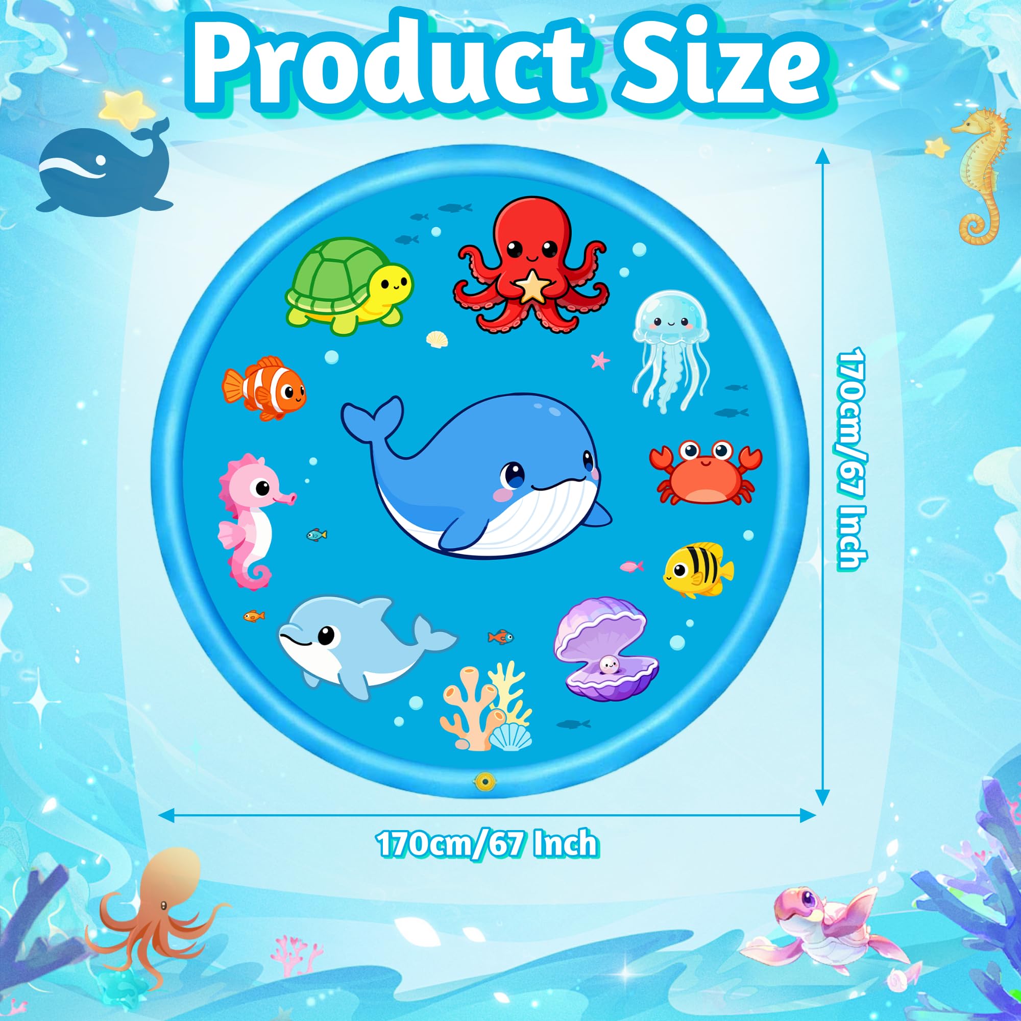 Chennyfun Tappetino Gioco d'Acqua per Bambini 68", Aumento Antiscivolo Splash Pad, Spruzza la piscina con giochi d'acqua, Giocattolo per tappetino spray da giardino per giochi all'aperto per Bambini