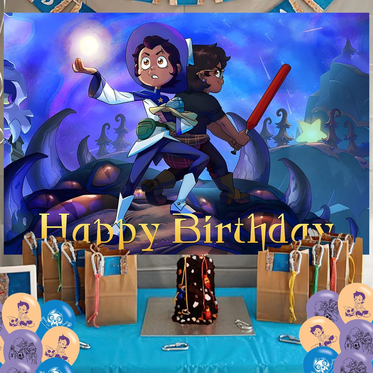 The Owl House Birthday Party Decoration,Owl House Cartoon Party Photo Background 5 x 3 FT and 18 Pcs Balloon,Owl Merch Party Backdrop Supplies - Image 7