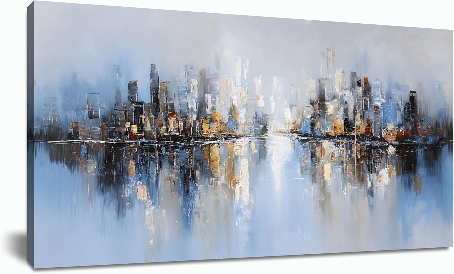 Tarfupth Large Abstract Cityscape Wall Art for Living Room Modern Blue Picture Grey Artwork for Bedroom Office Home Office Canvas Prints 20"x40" 20"L x 40"W blue