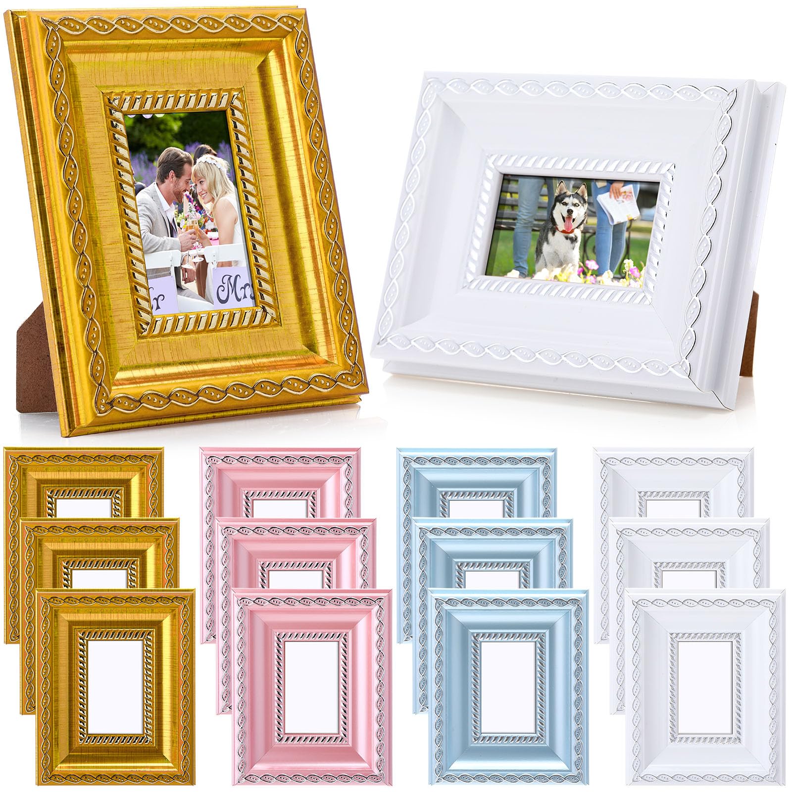 12 Pcs 2 x 3 Inch Small Colorful Picture Frames Bulk Mini Vintage Antique Ornate Retro Baroque Photo Frames with Backboard for Wall Hanging Tabletop Home Decor Wedding Christmas Display